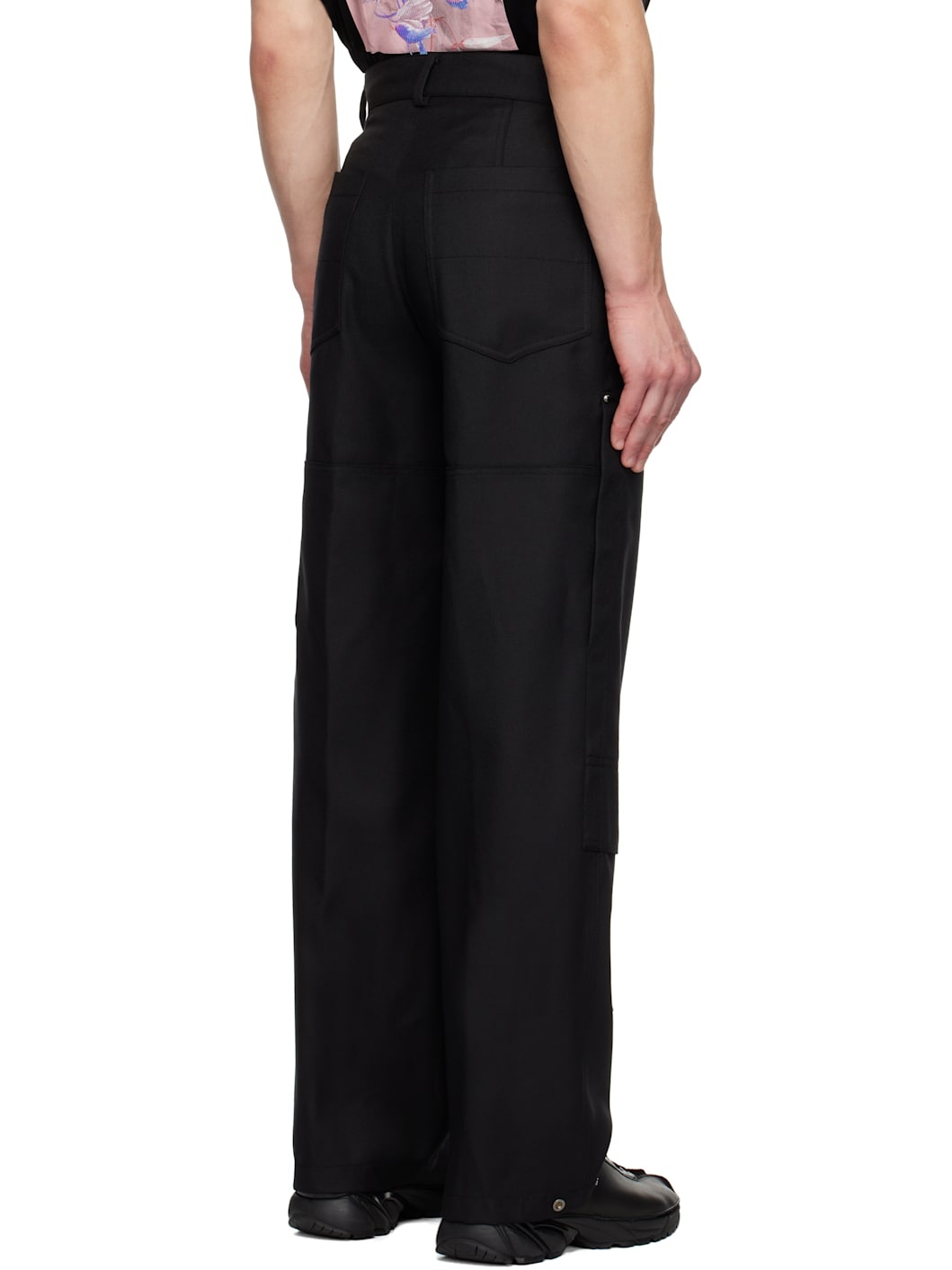 Black Double Knee Wool Cargo Pants - 3
