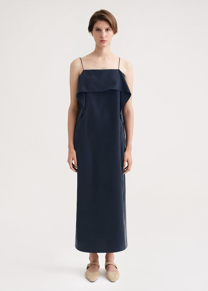 Draped silk cami dress navy - 2