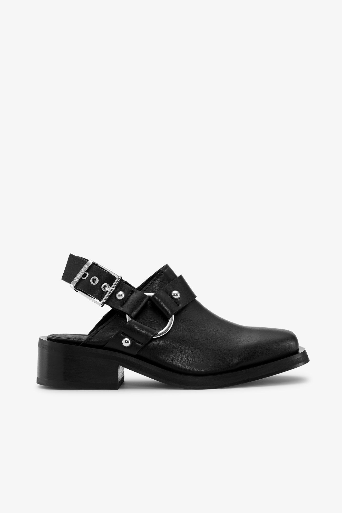 BLACK SLINGBACK BIKER MULES - 1