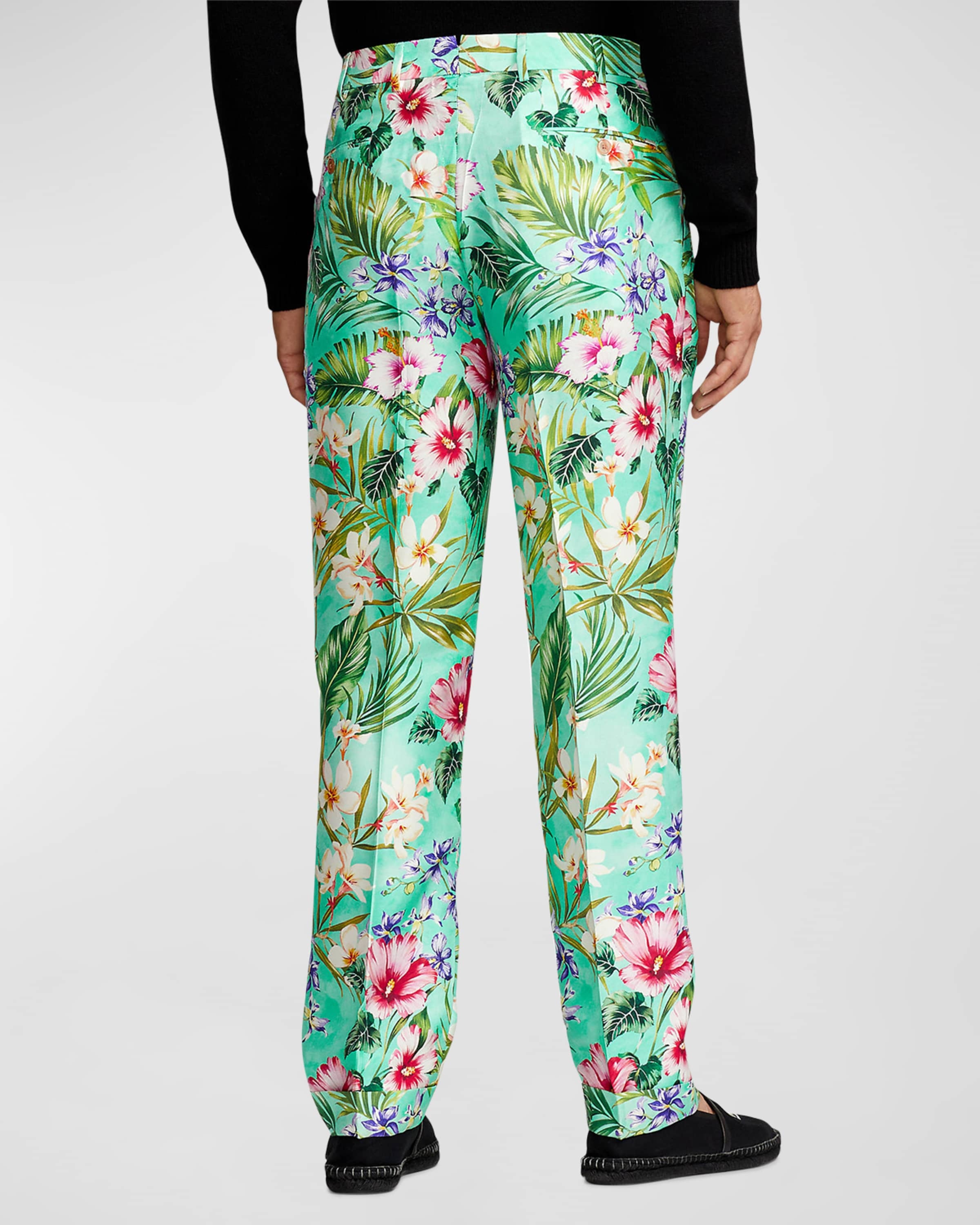 Men's Glenn Palmetto Hand-Tailored Floral Silk Trousers - 3