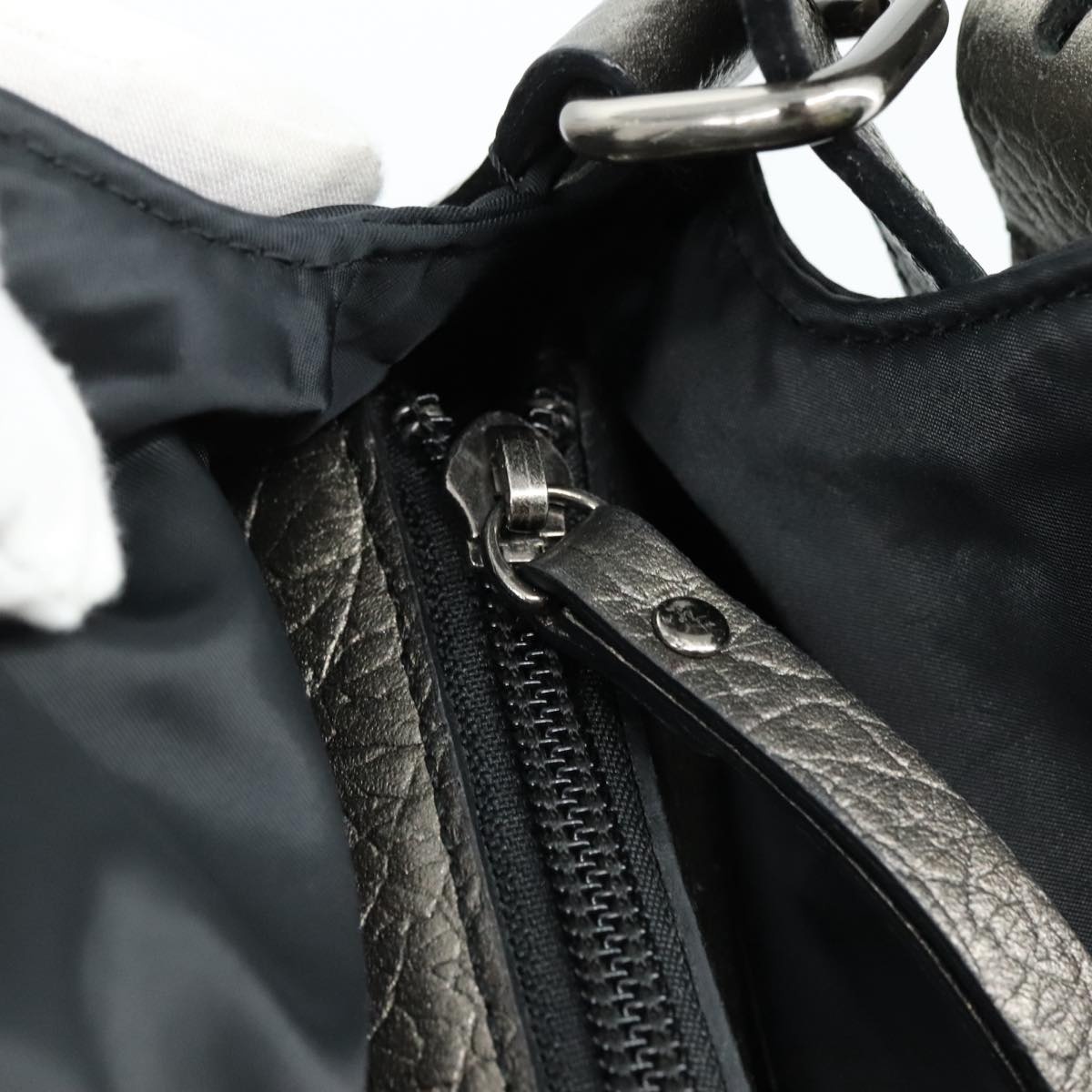 Burberry Shoulder Bag Nylon Leather Black Silver - 16