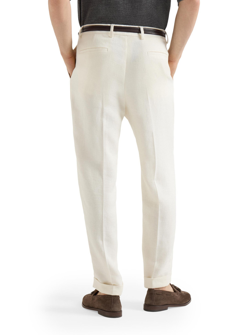 Men's Silk, Linen and Wool Hopsack Pleated Trousers - Off White 3