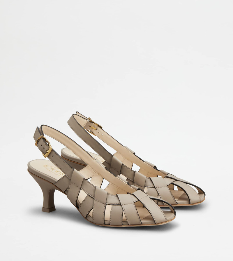 SLINGBACK PUMPS IN LEATHER - GREY 4