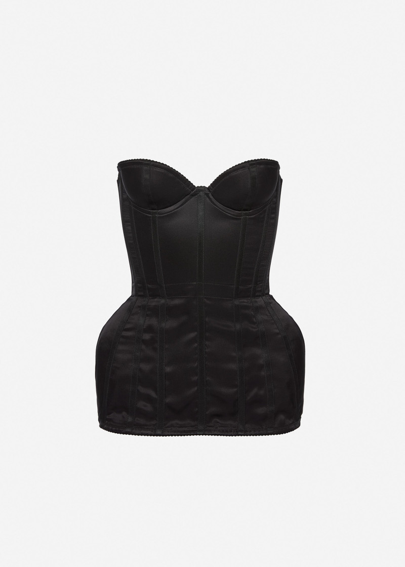 Longline silk corset top in black satin 1