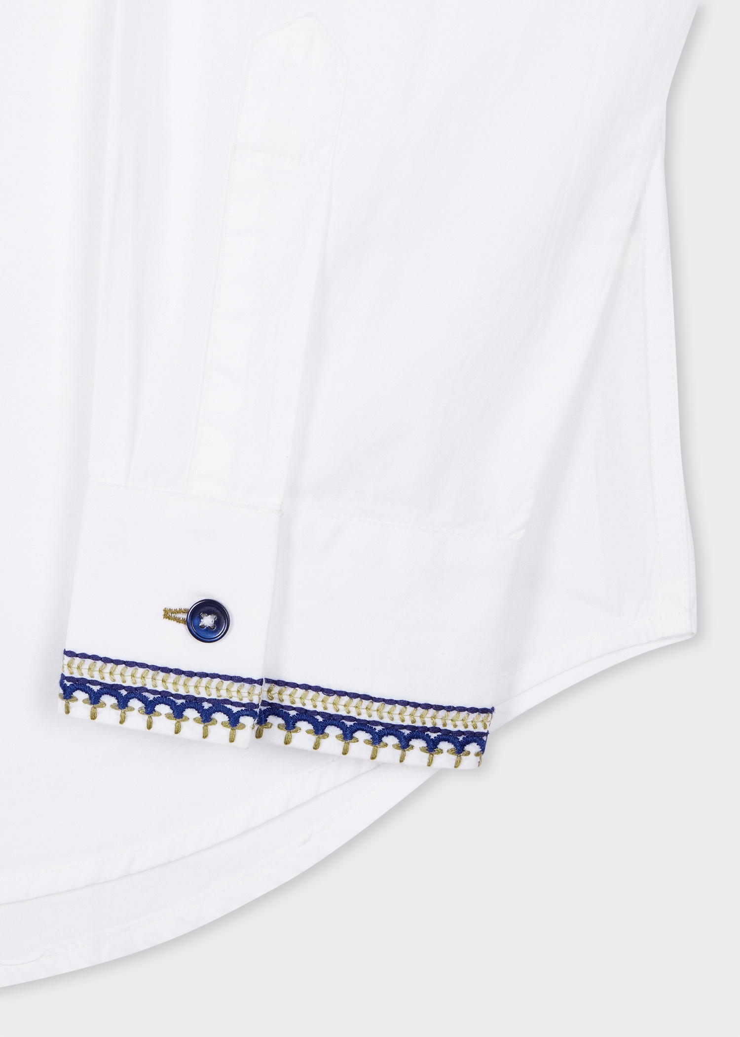 White Cotton Embroidered Trim Shirt - 2
