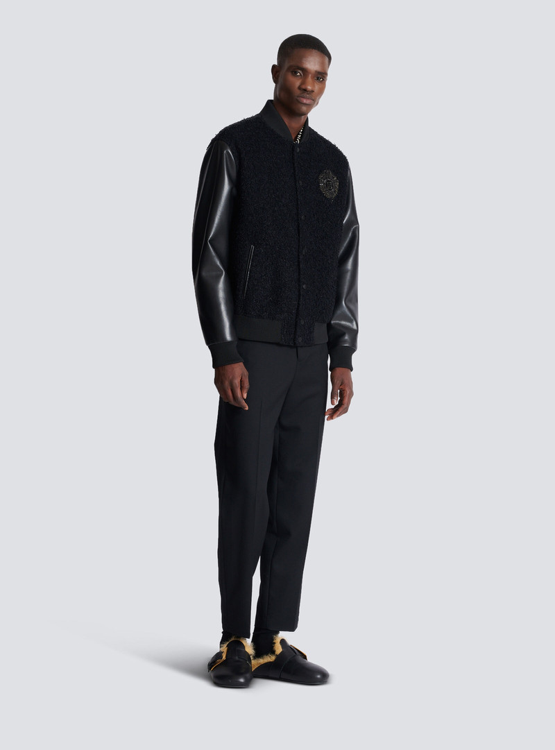 Varsity tweed and faux leather jacket 3