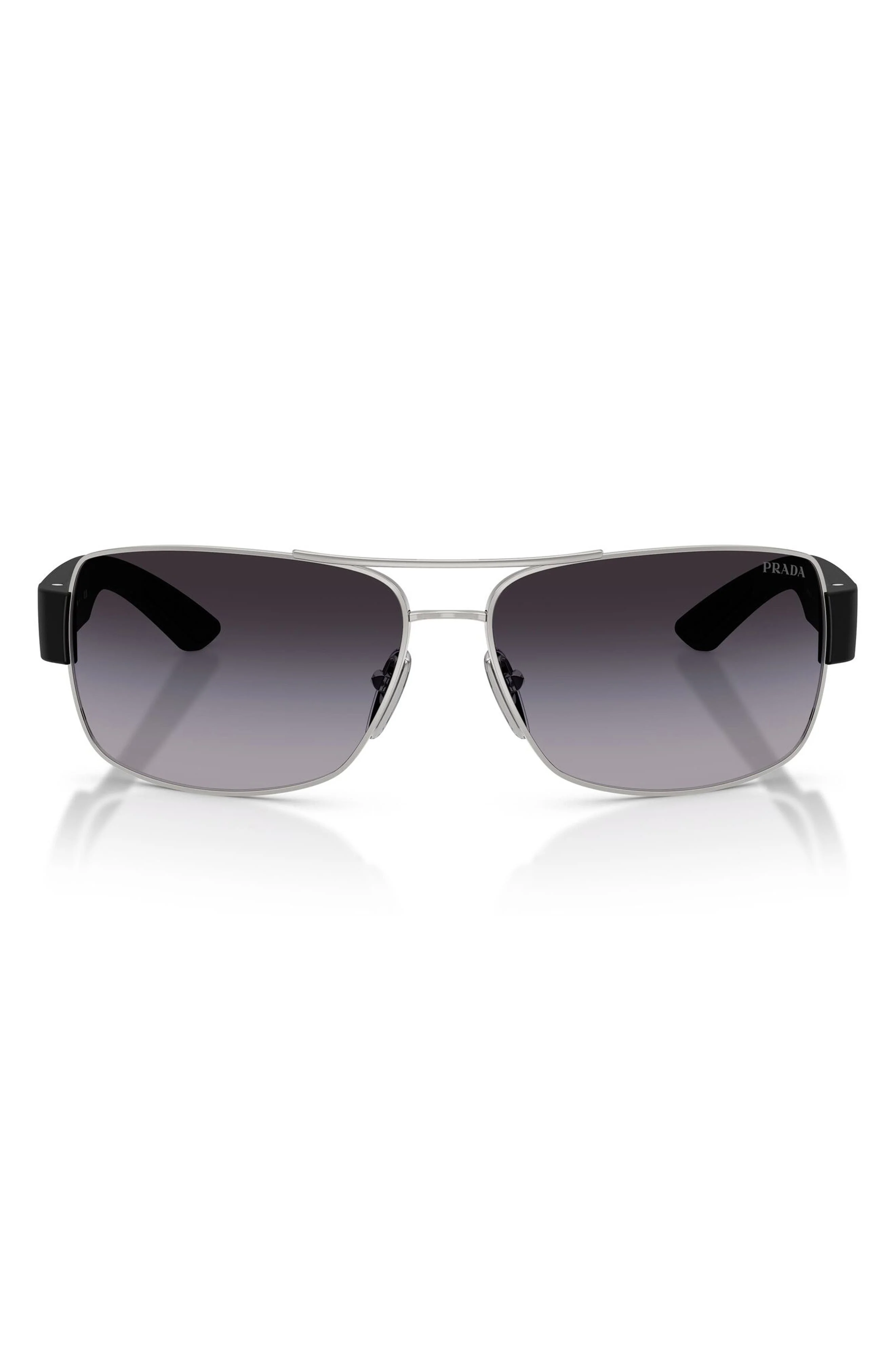 Prada Linea Rossa 65mm Shield Sunglasses in Silver /Grey Gradient at Nordstrom - 1