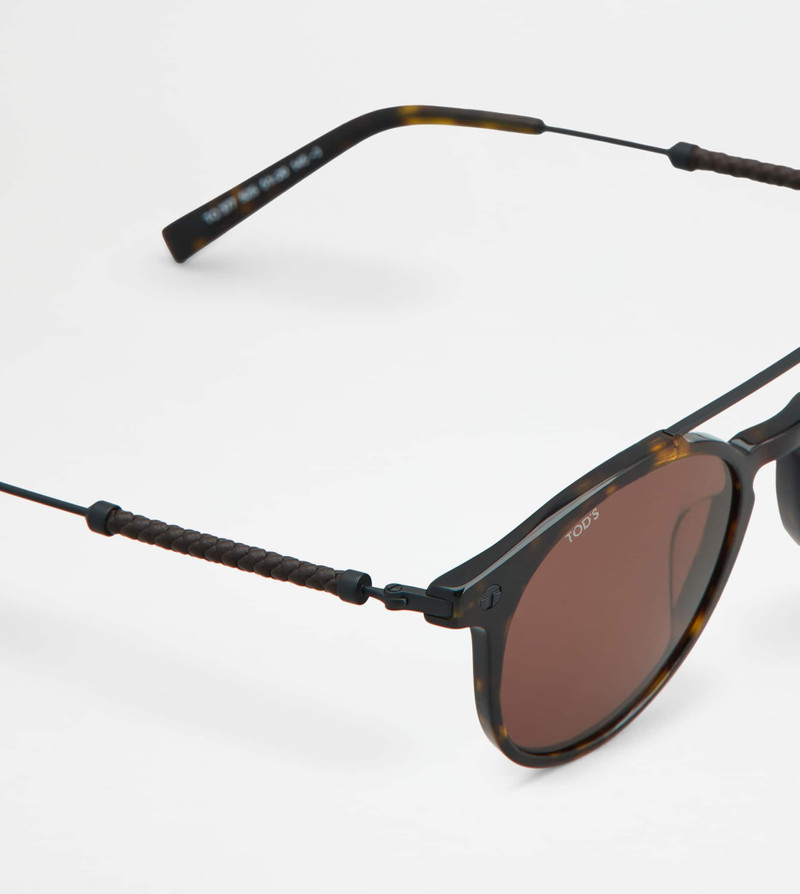PANTOS SUNGLASSES WITH TEMPLES IN LEATHER - BROWN 4