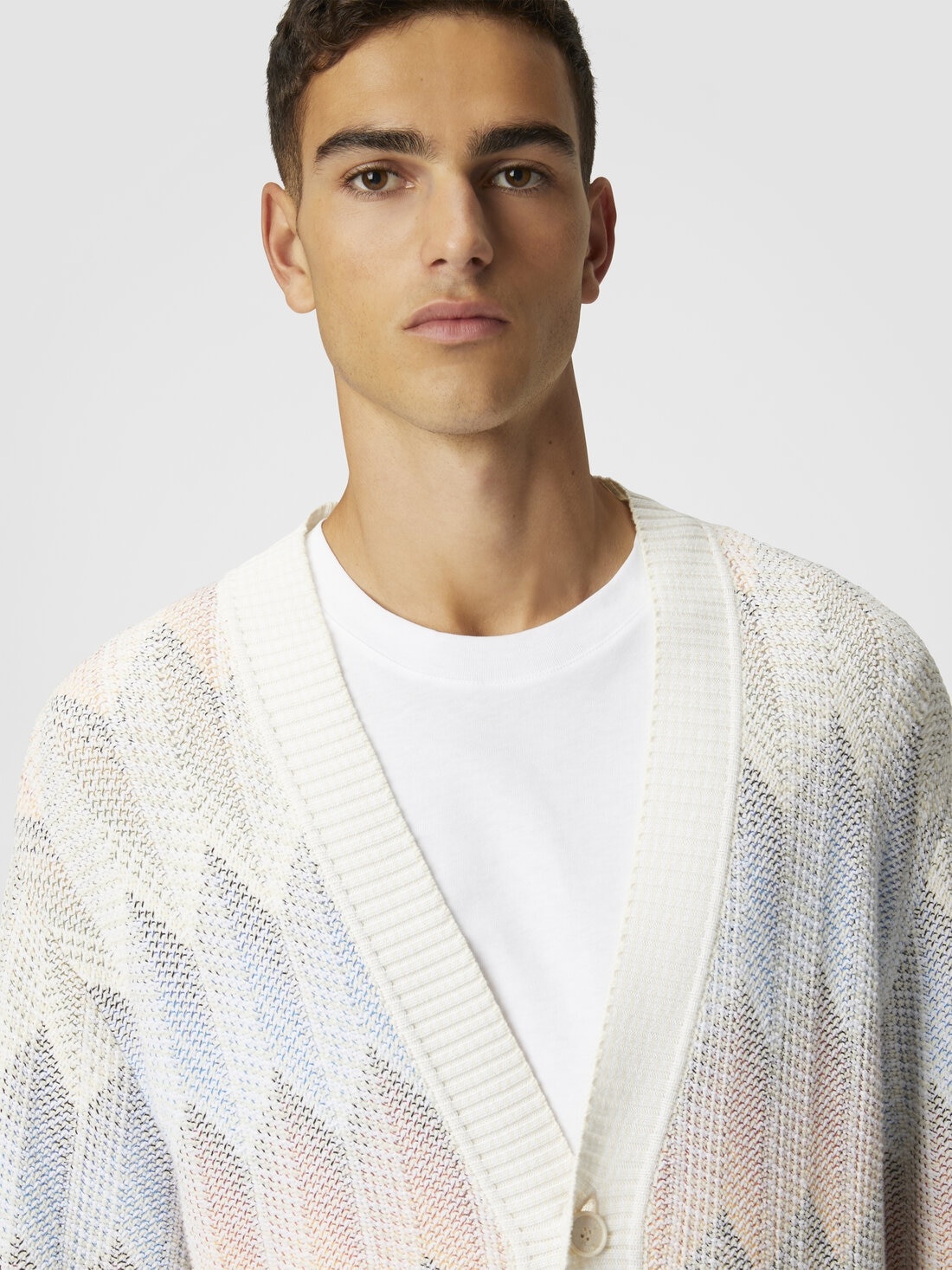 Gradient chevron cotton blend cardigan with pockets - 5
