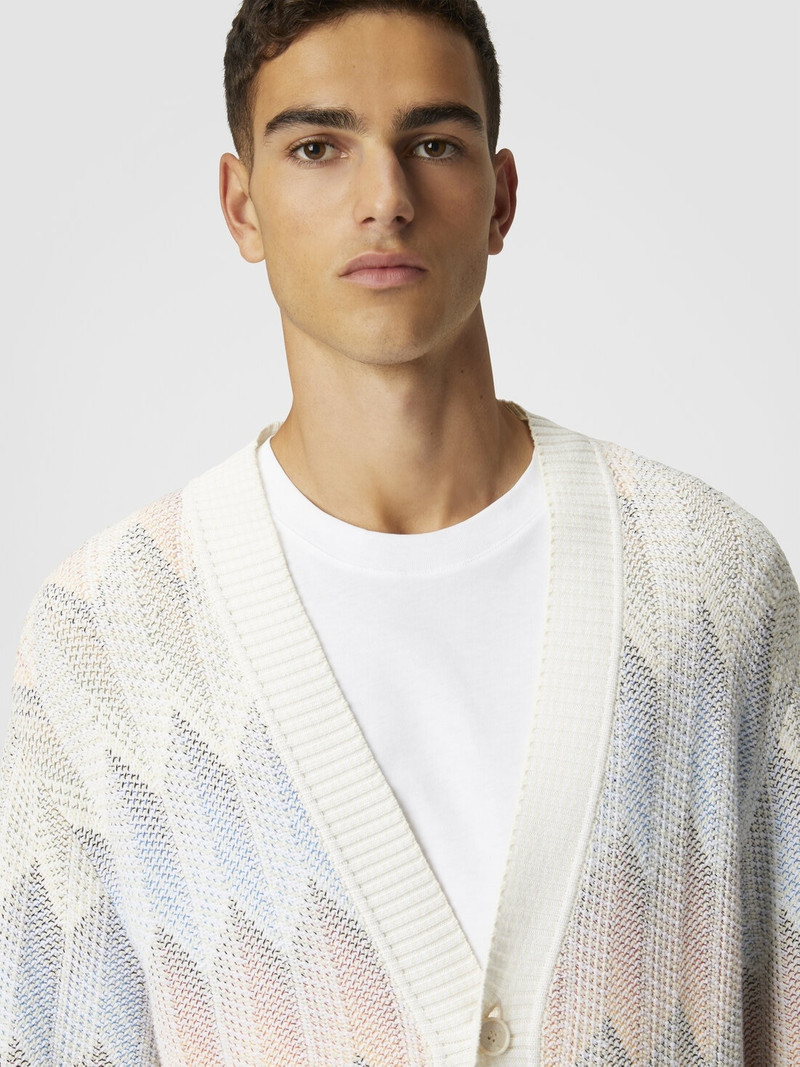 Gradient chevron cotton blend cardigan with pockets 5