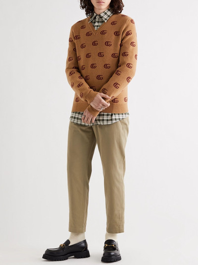 GUCCI Tapered Logo-Appliquéd Pleated Cotton-Gabardine Trousers outlook