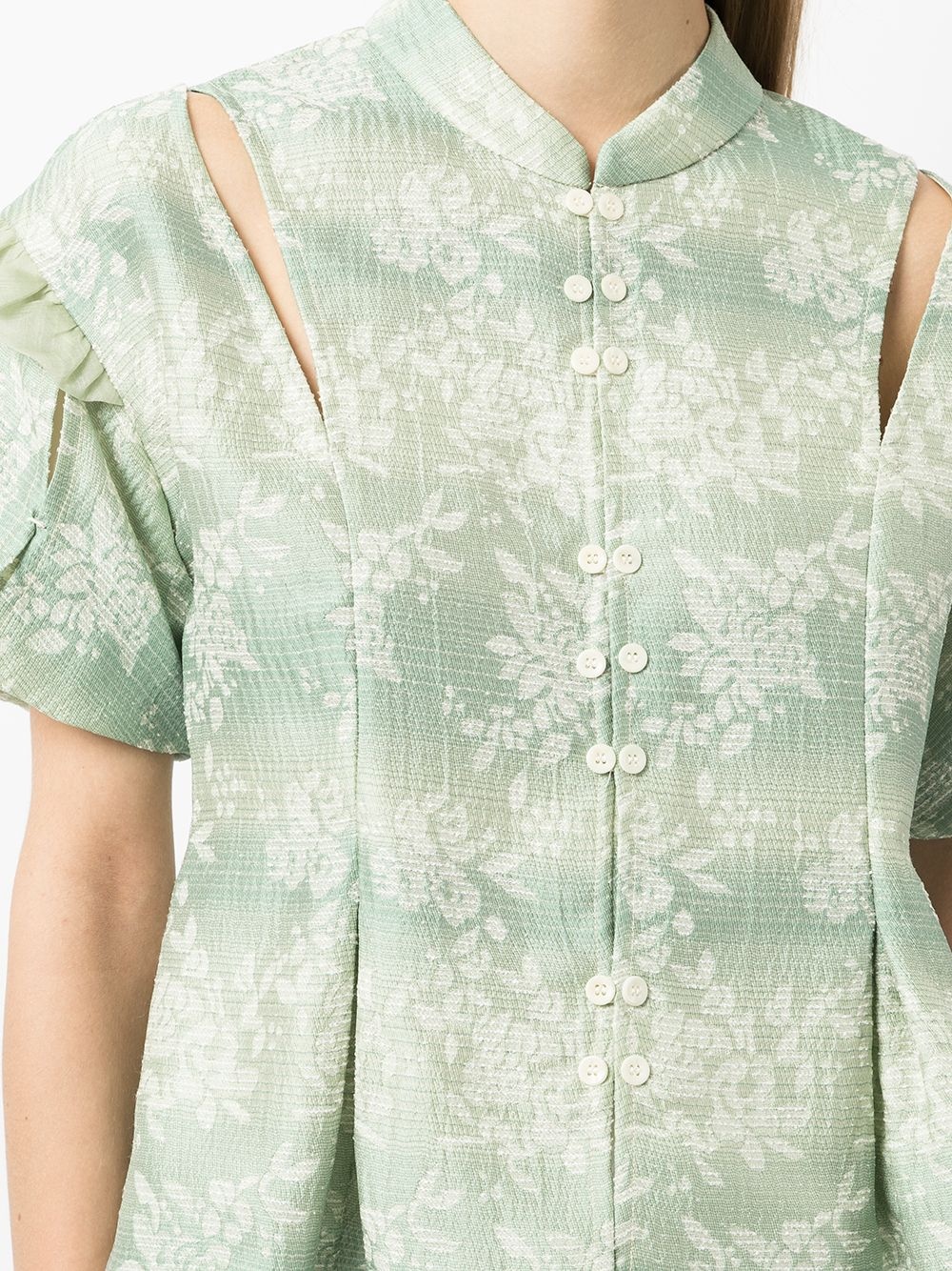 floral-jacquard short-sleeve blouse - 5