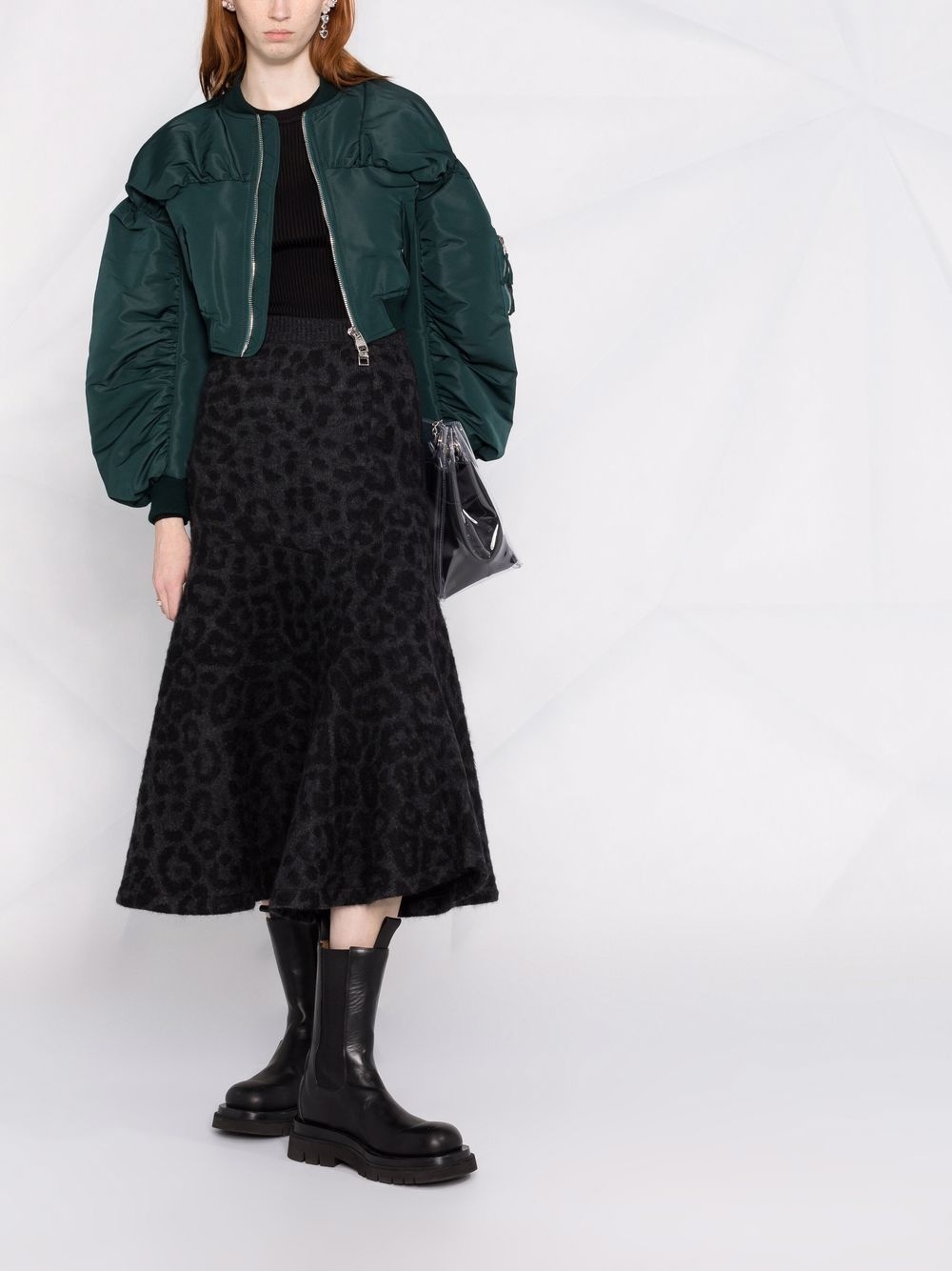 leopard pattern flared knitted skirt - 2