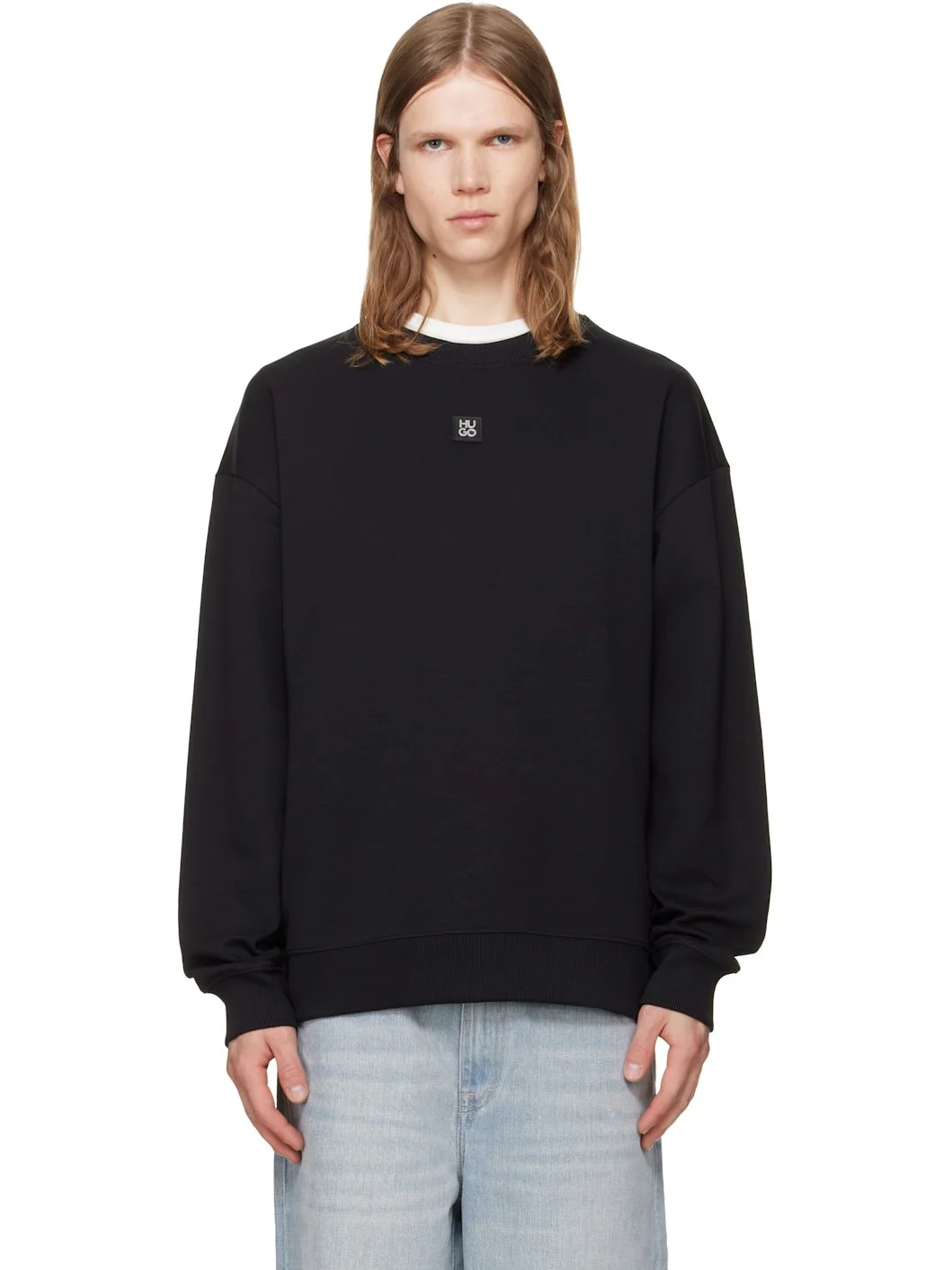 Black Stacked-Logo Badge Cotton-Blend Sweatshirt - 1
