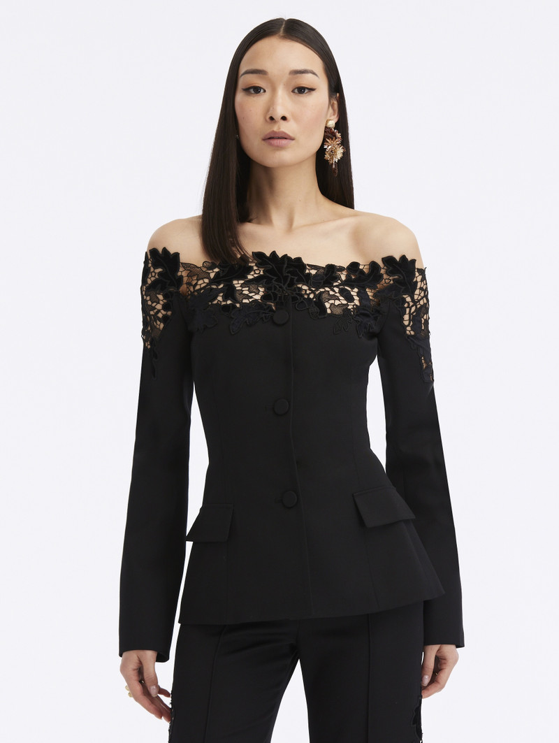 OFF SHOULDER VELVET GUIPURE JACKET - 1