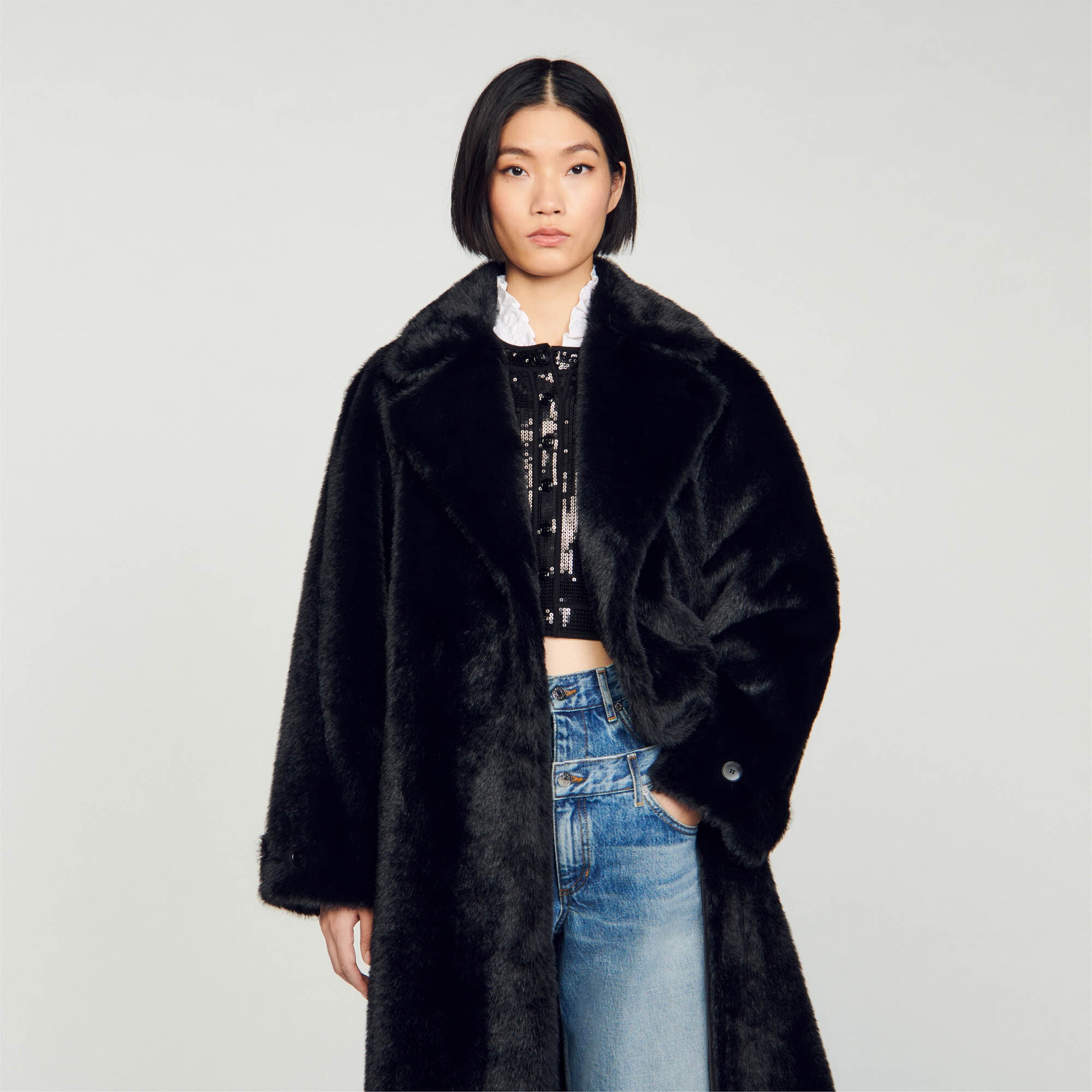 LONG FAUX FUR COAT - 5