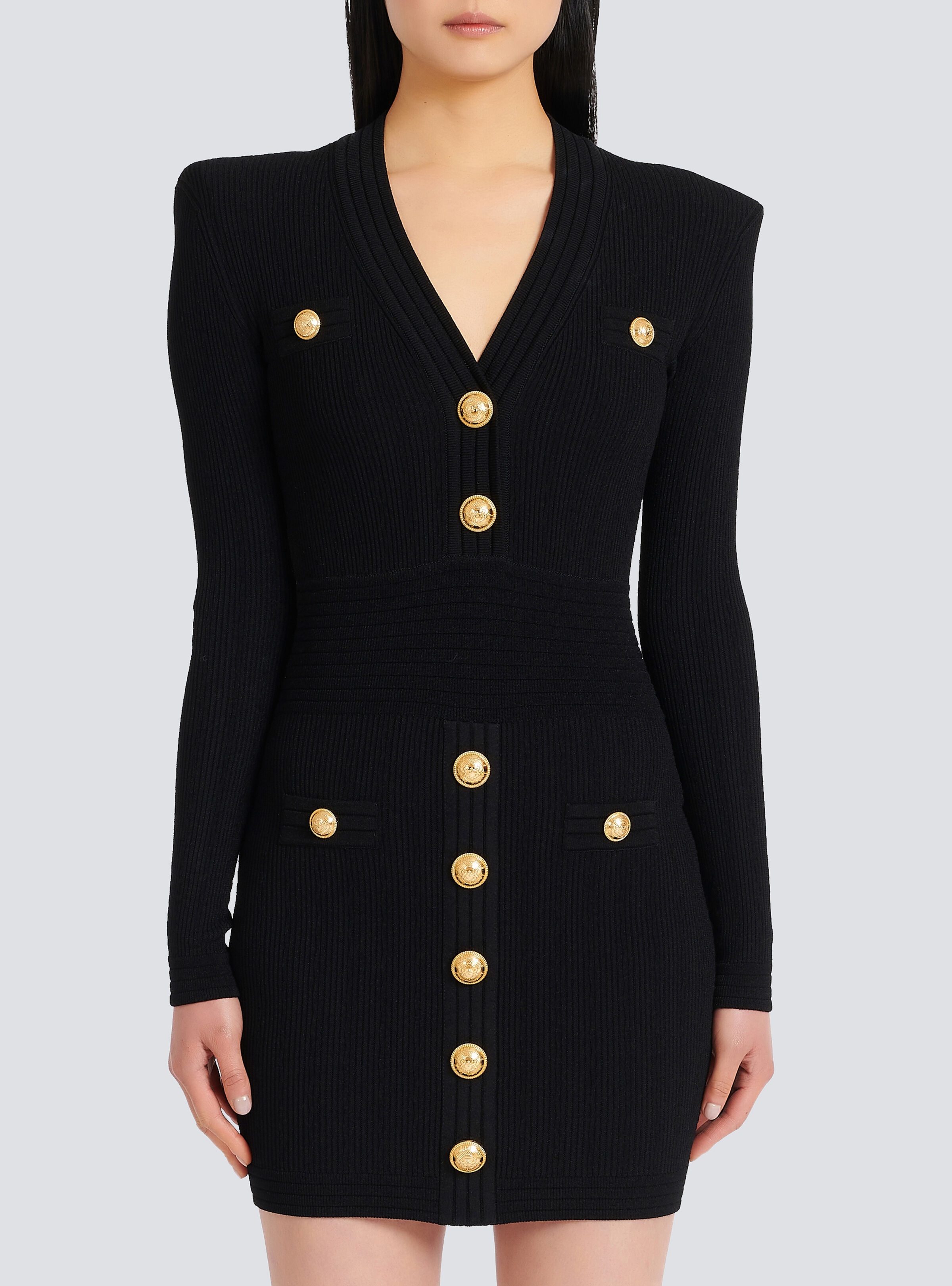 Short knitted dress with gold buttons - 6