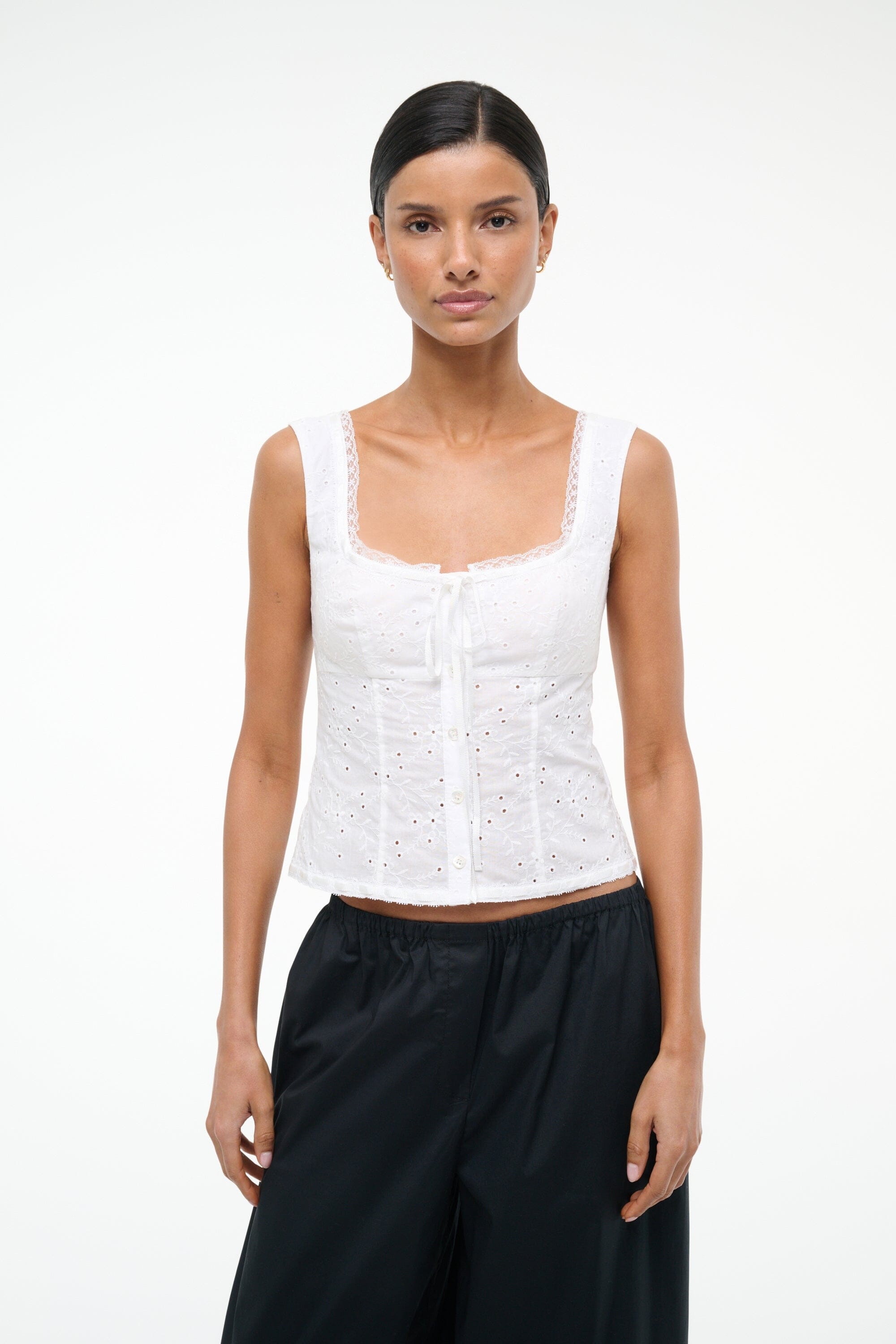 STAUD LOU TOP WHITE EYELET - 1