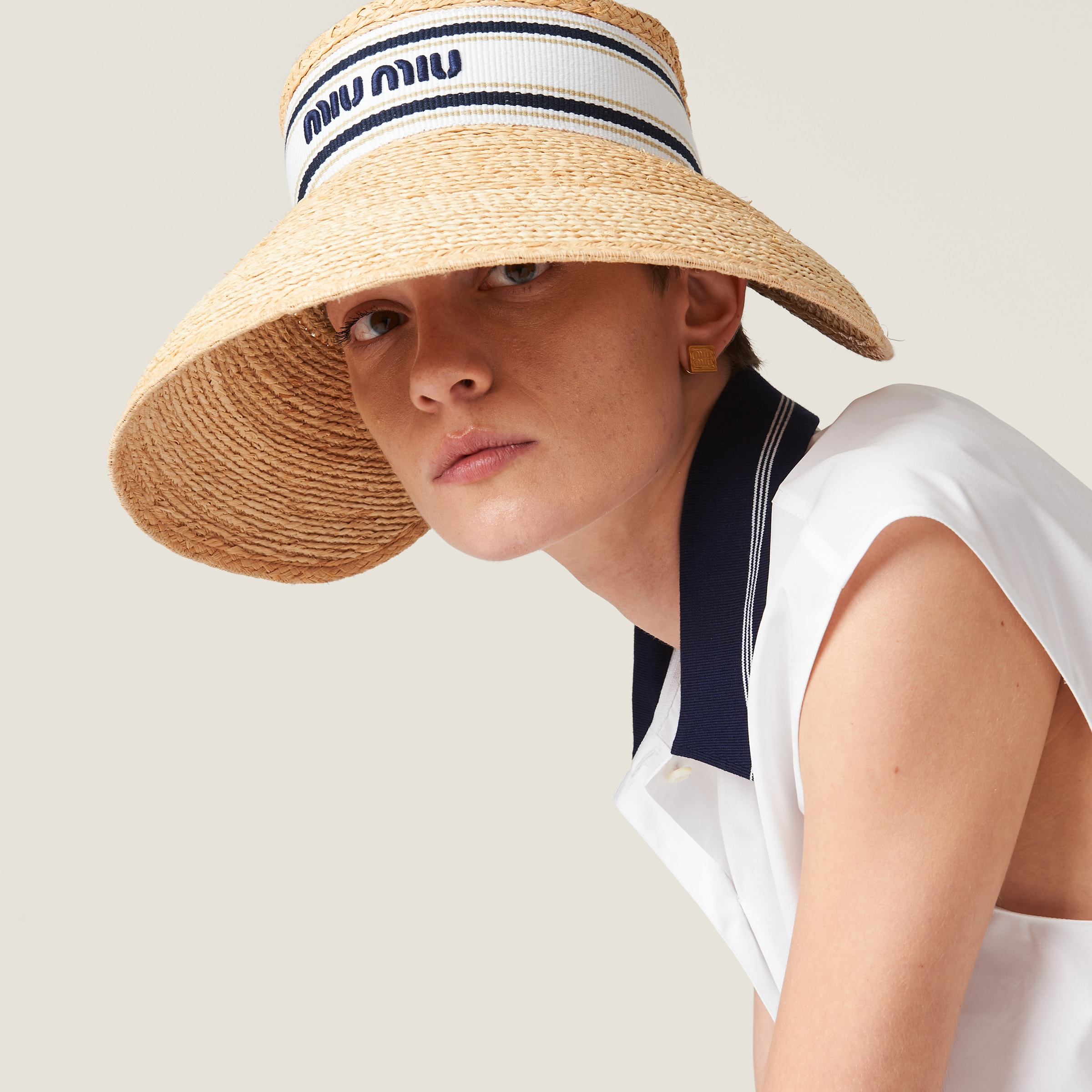 Raffia-effect fabric visor - 2