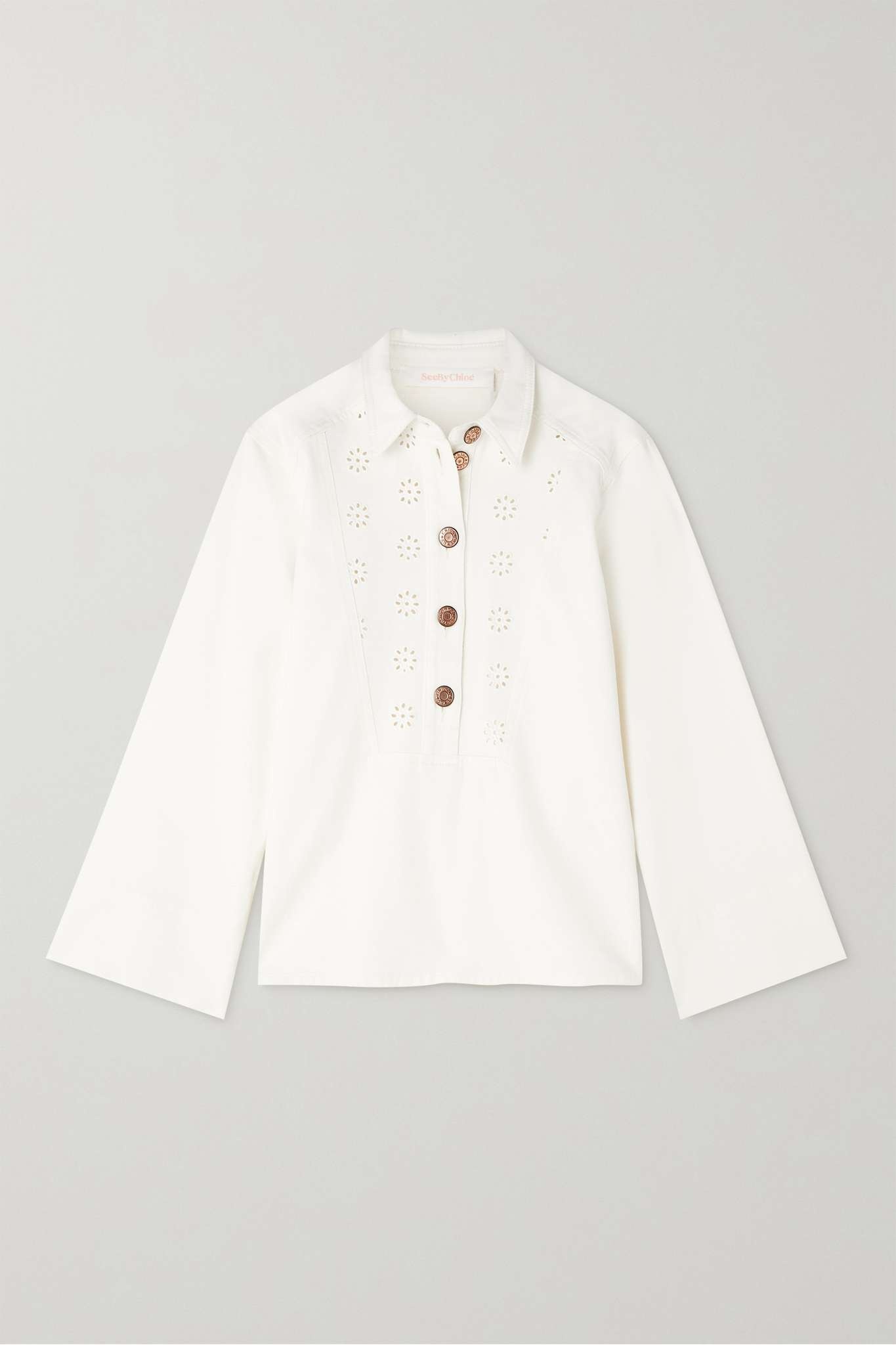 Broderie anglaise denim blouse - 1