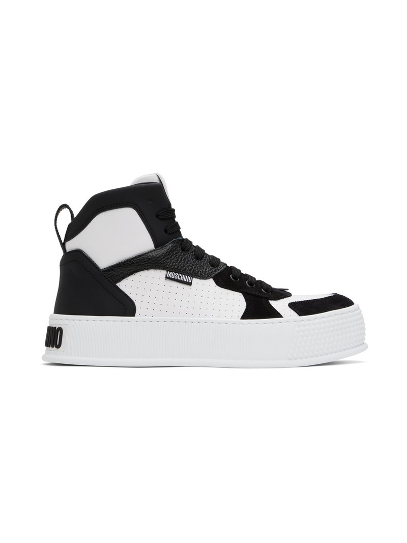 White & Black Bumps & Stripes High-Top Sneakers 1