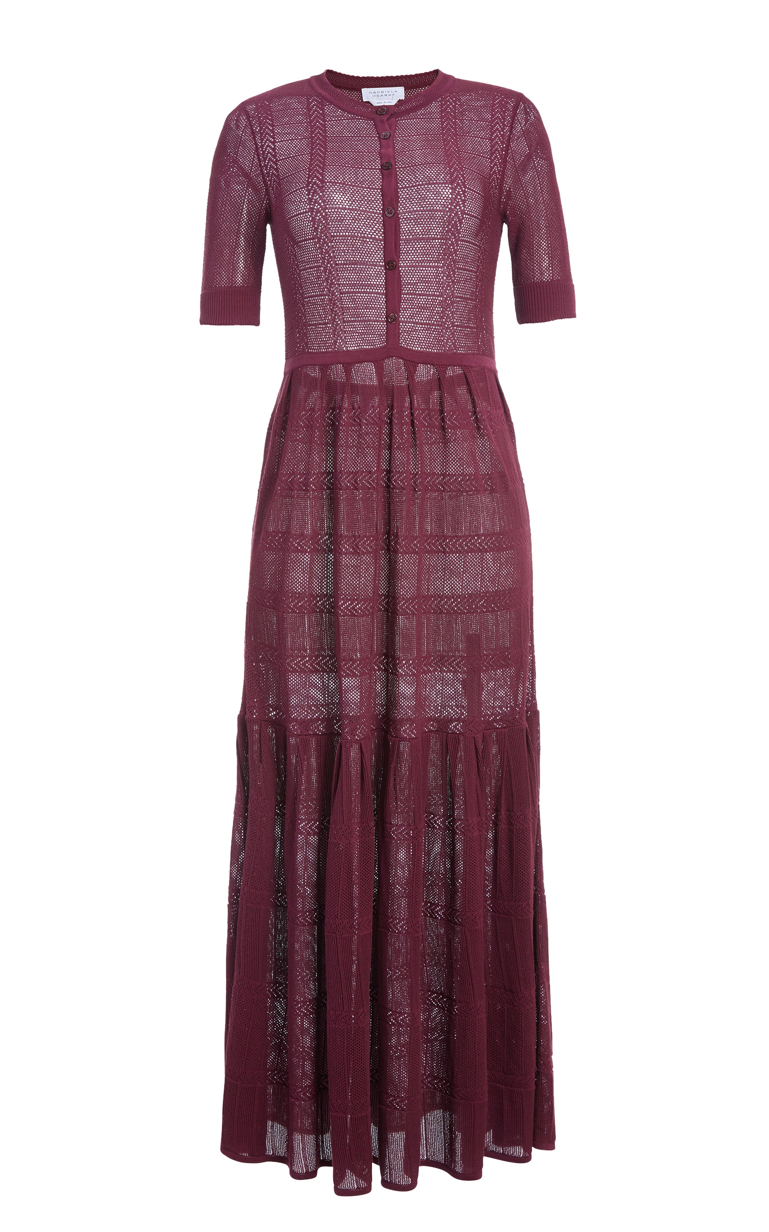 Iris Pointelle Knit Dress with Slip in Bordeaux Cotton Silk - 1