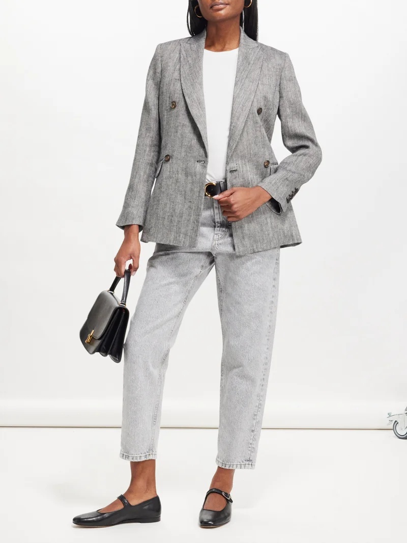 Double-breasted linen-herringbone tailored jacket - 2