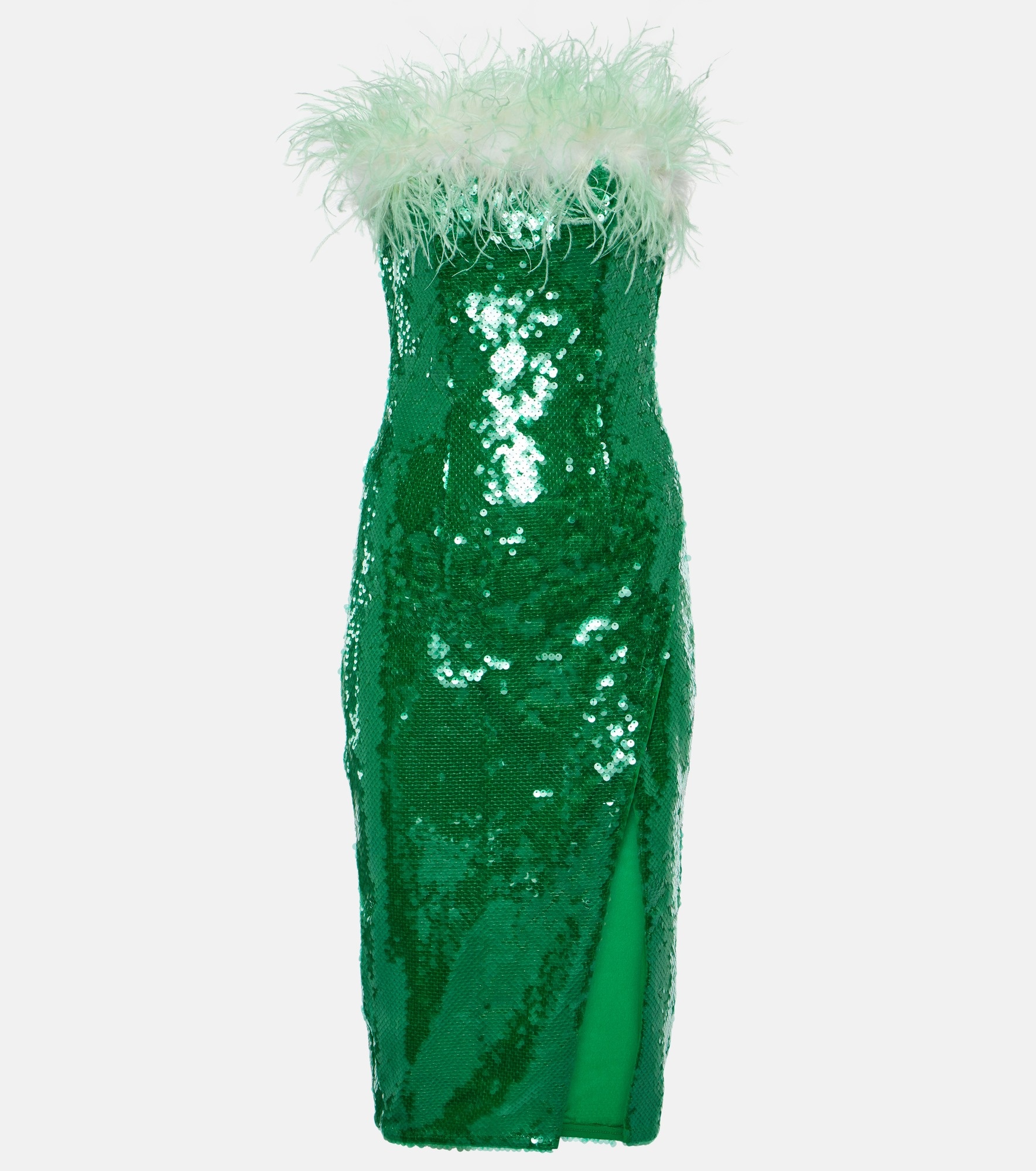 Feather-trimmed sequined midi dress - 1