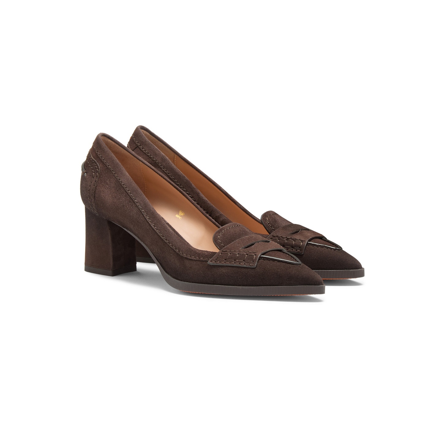 Women's dark brown suede mid-heel pump - 2