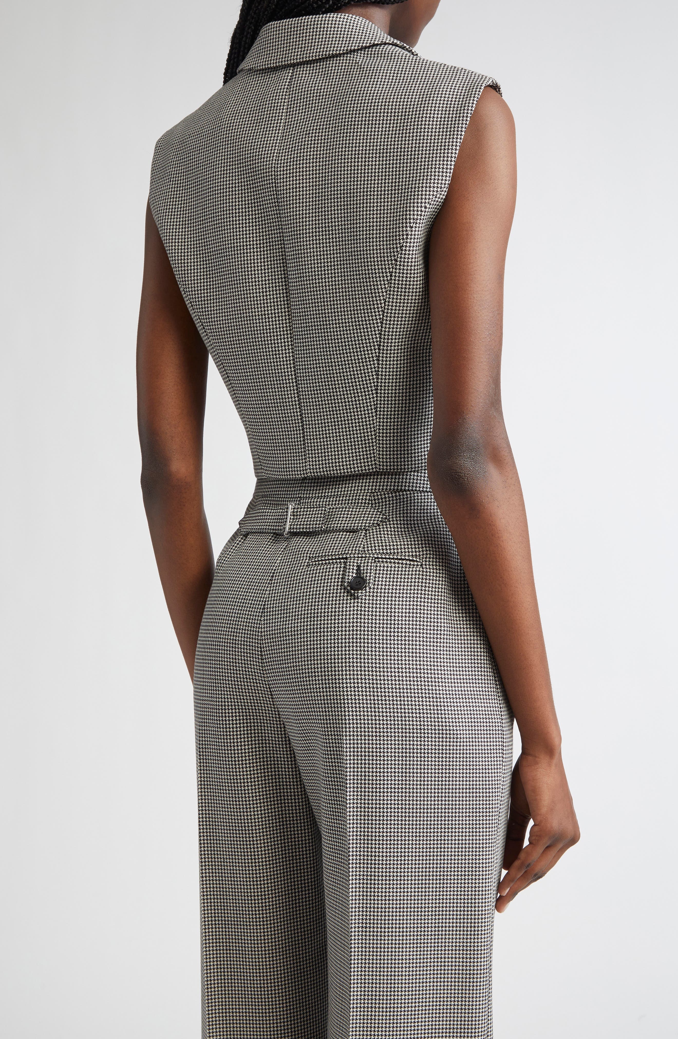 McQueen Houndstooth Wool & Mohair Vest in Black/Ivory at Nordstrom - 3