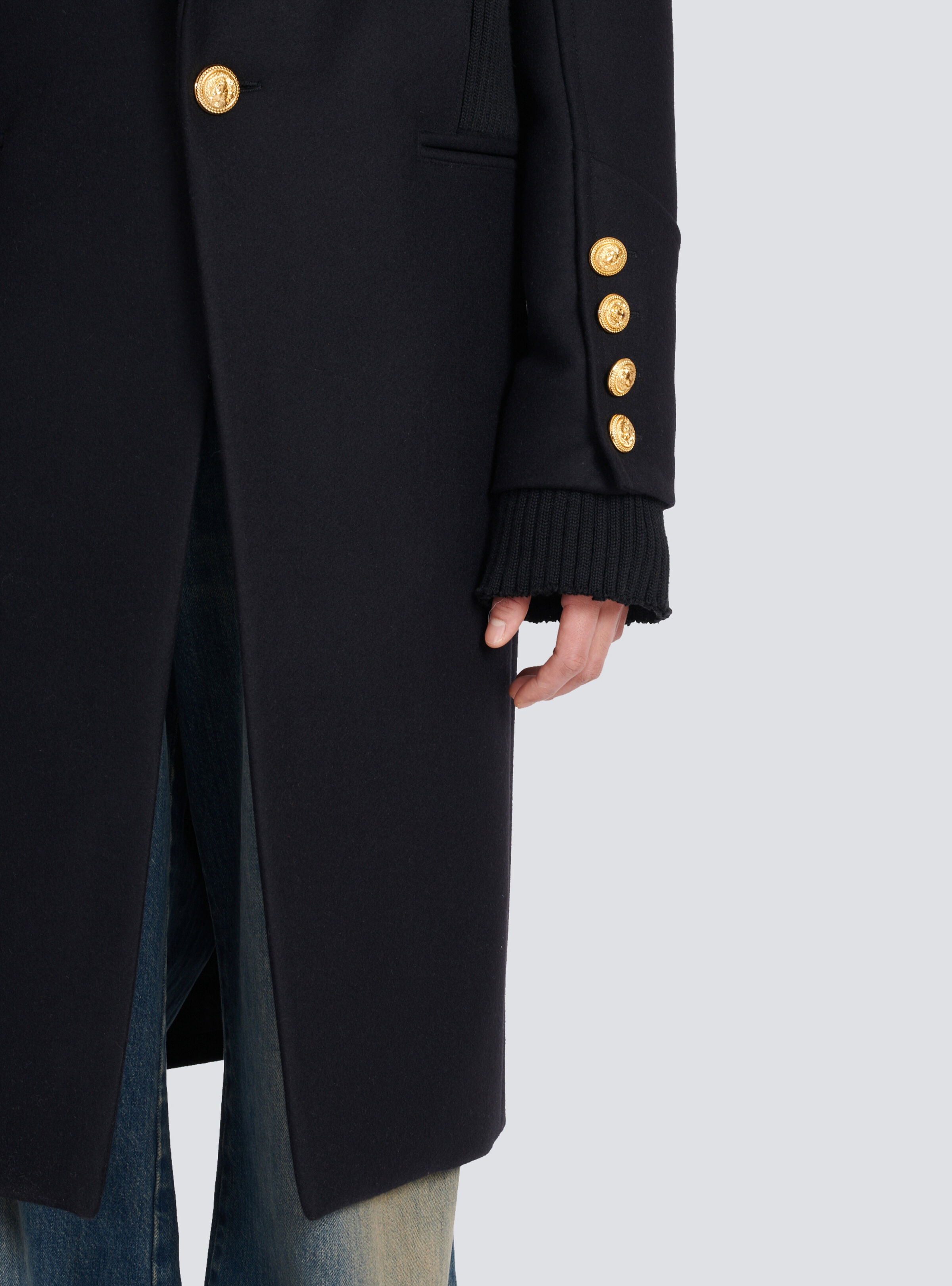 Long wool coat with monogram-patterned collar and lining - 9