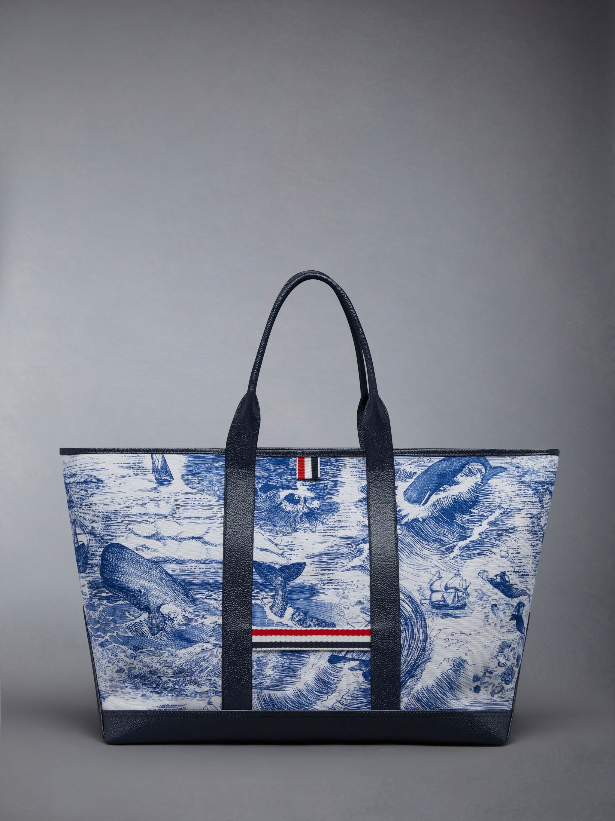 Nautical Toile Canvas Leather Handle Medium Tool Tote - 1