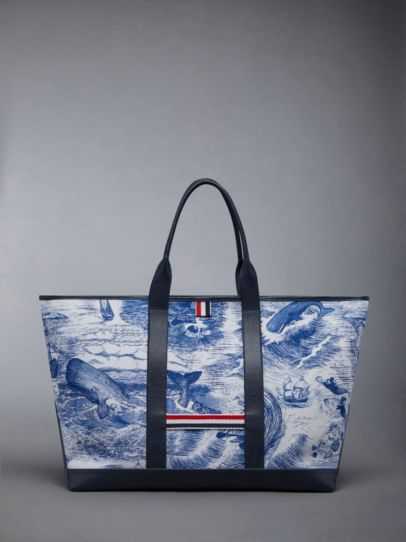 Nautical Toile Canvas Leather Handle Medium Tool Tote 1