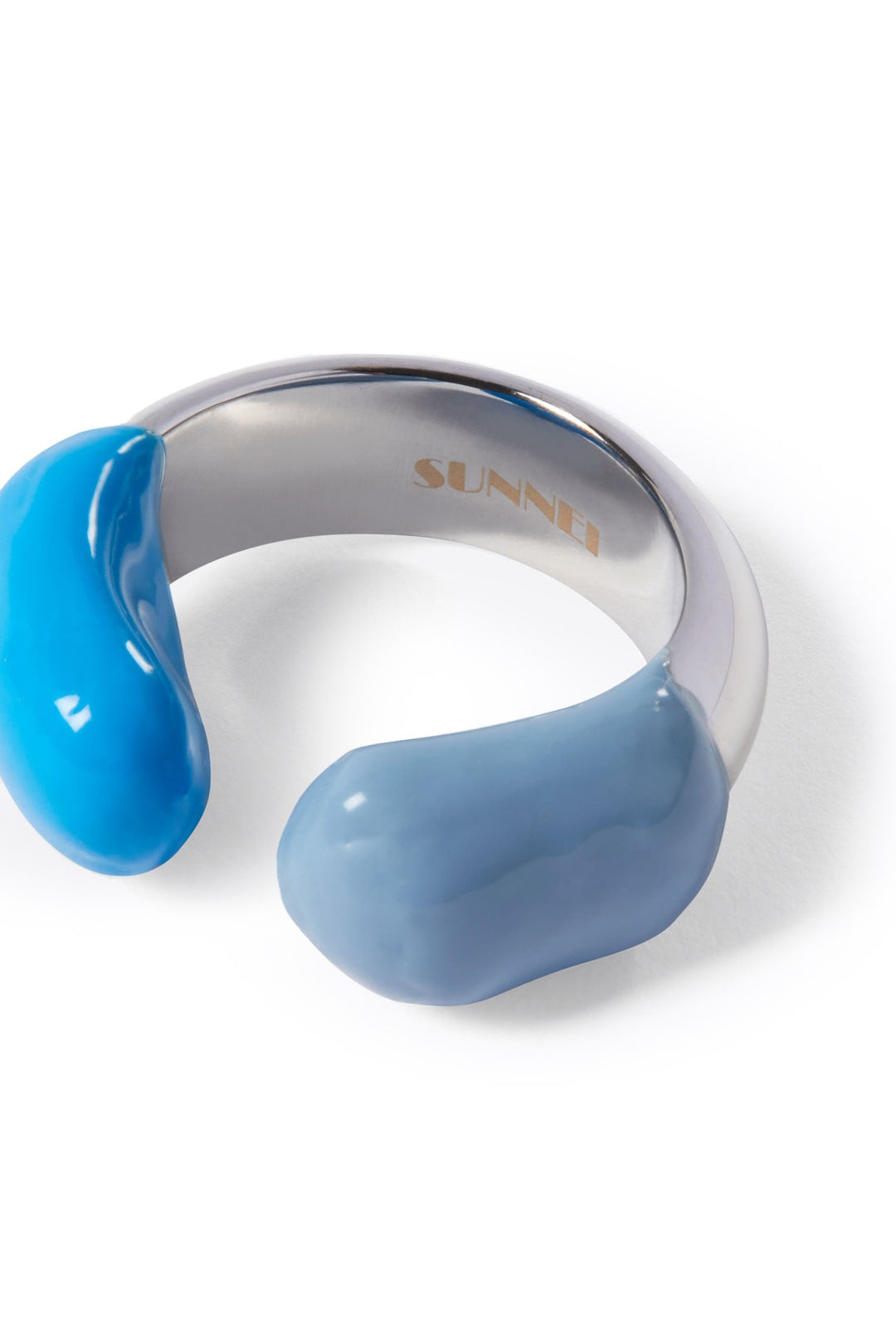BLUE & SAGE BLUE RUBBERIZED SILVER RING - 2