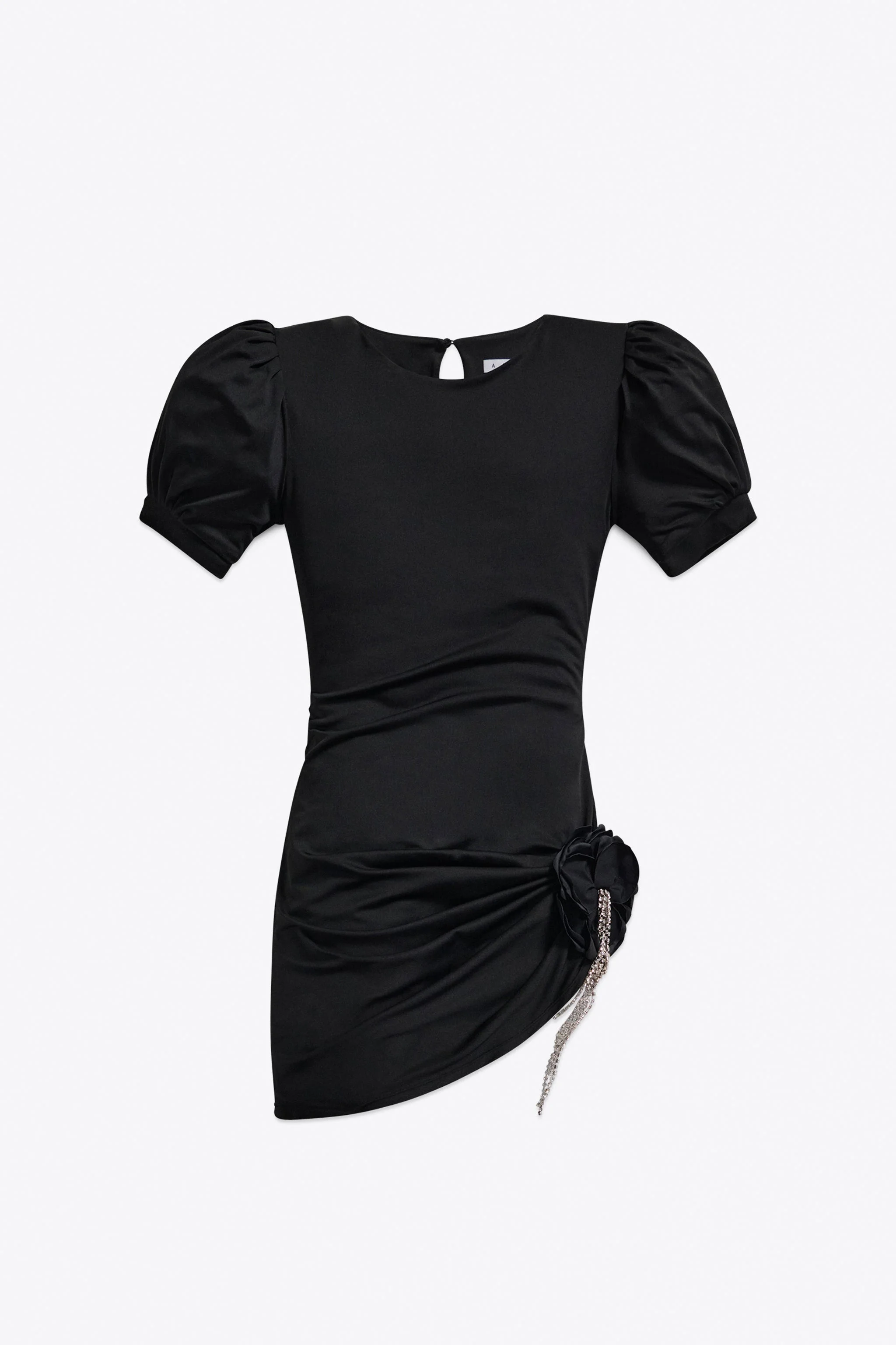 CRYSTAL FLOWER DRAPED SHORT SLEEVE MINI DRESS - 1