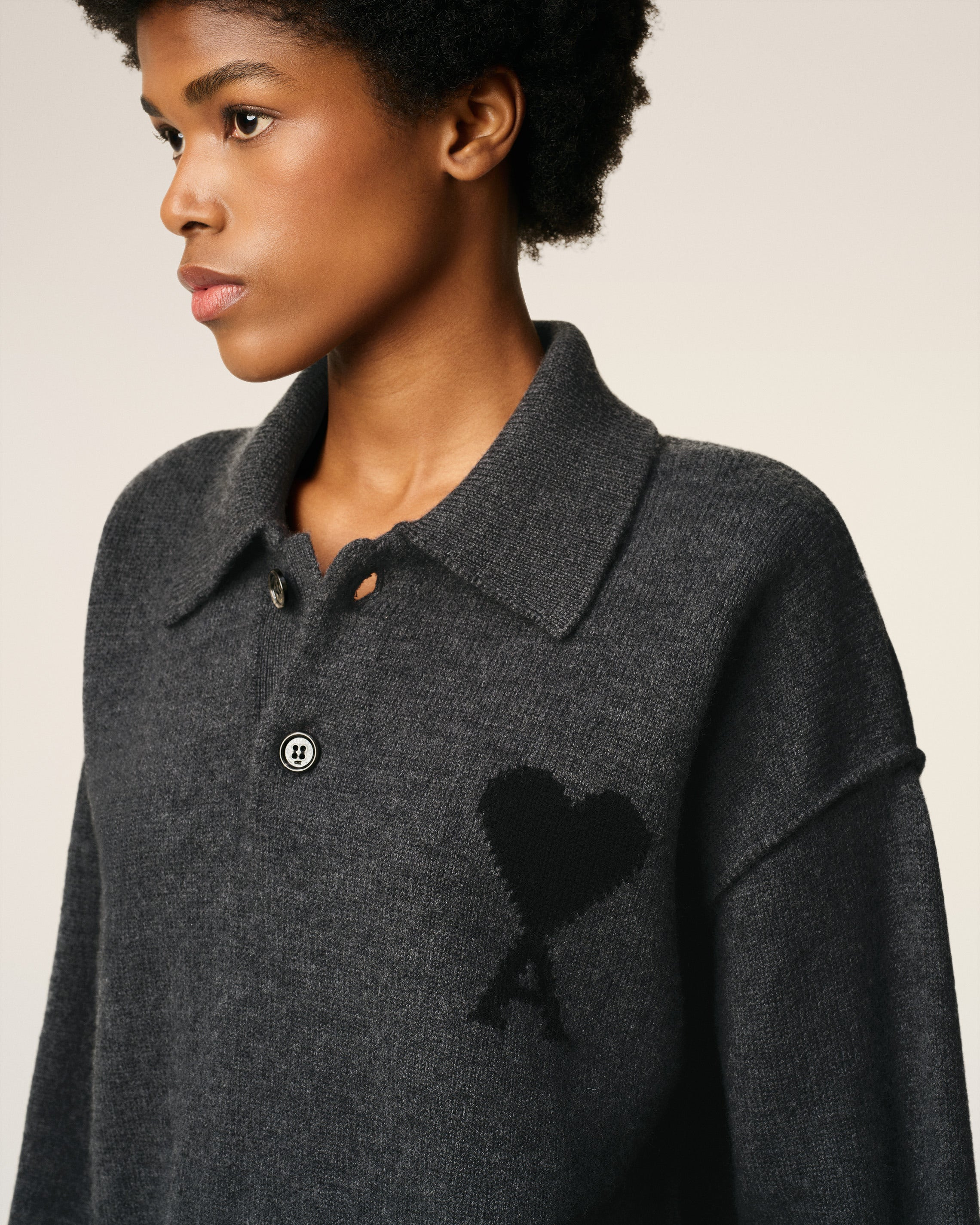 GREY WOOL AMI DE COEUR POLO - 4