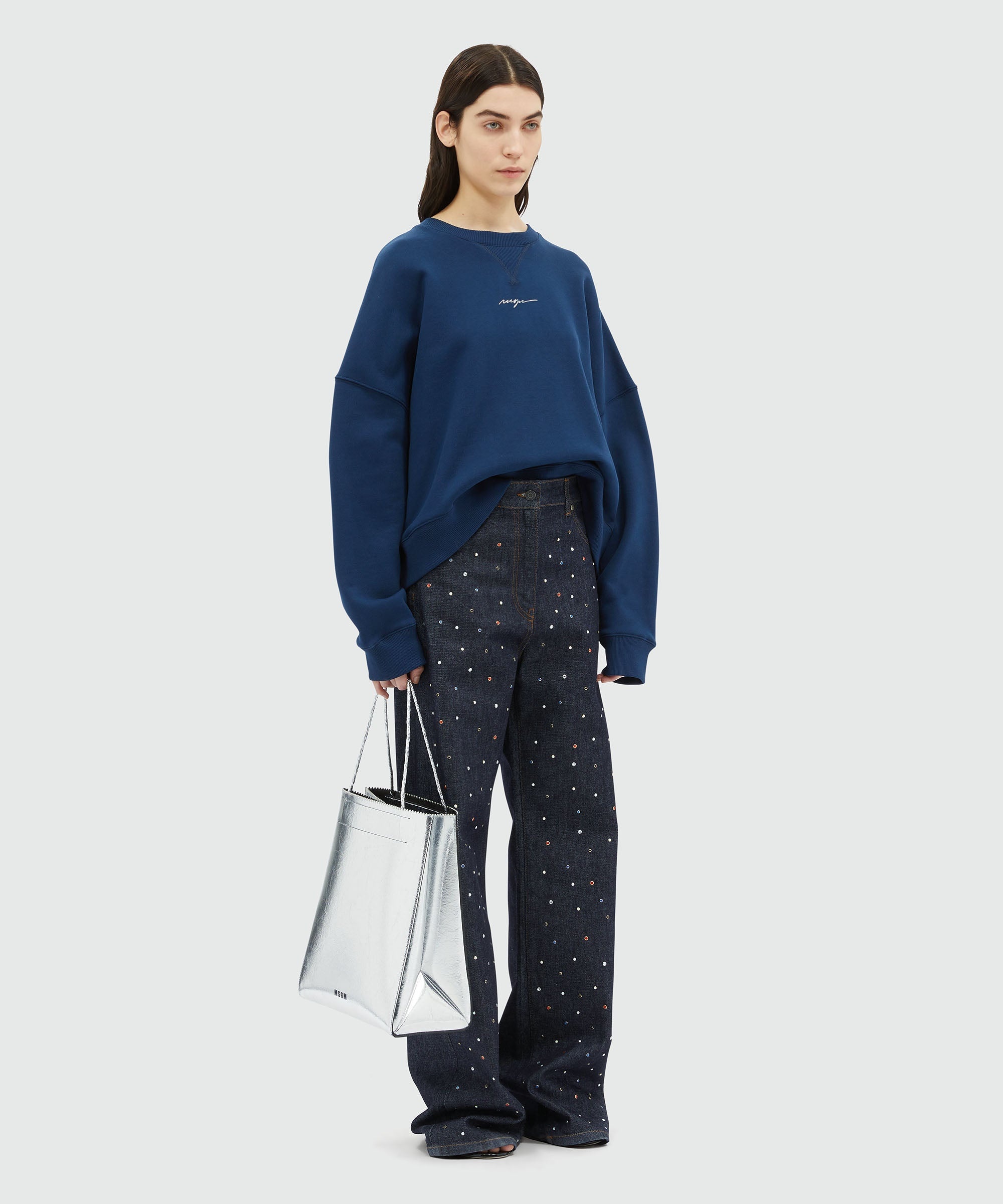Blue jersey sweatshirt with mirco logo print - 4