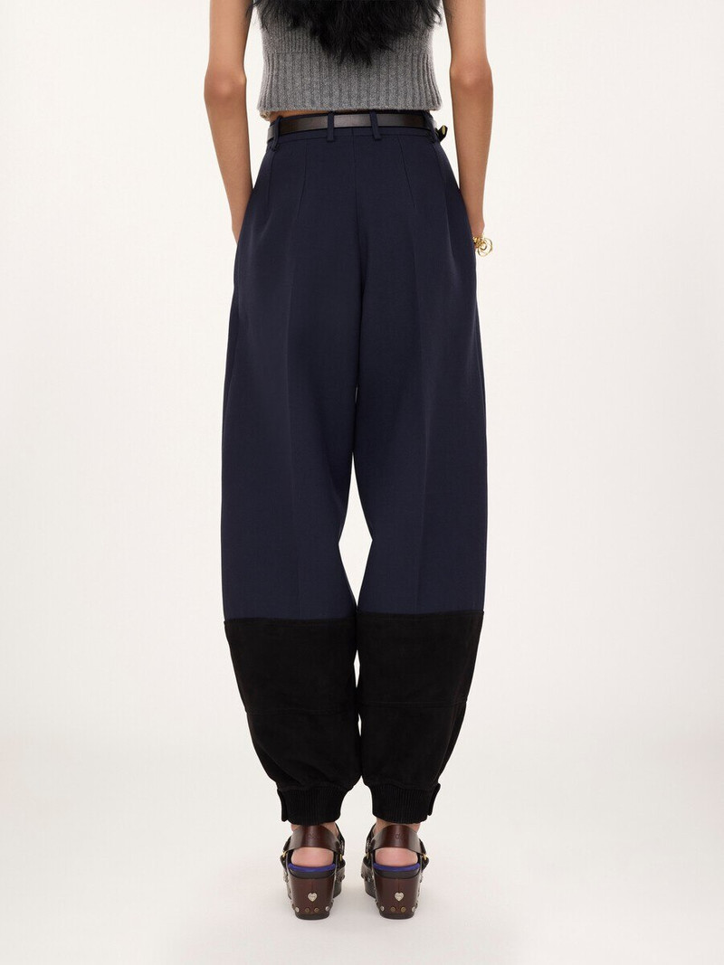 HIGH-RISE BARREL PANTS IN WOOL CRÊPE & SUEDE LEATHER 4