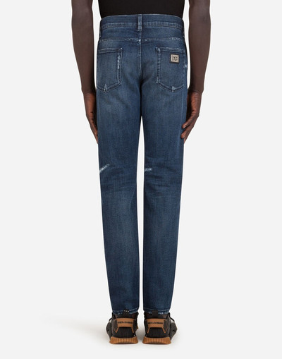 Dolce & Gabbana Blue slim-fit stretch jeans with rips outlook