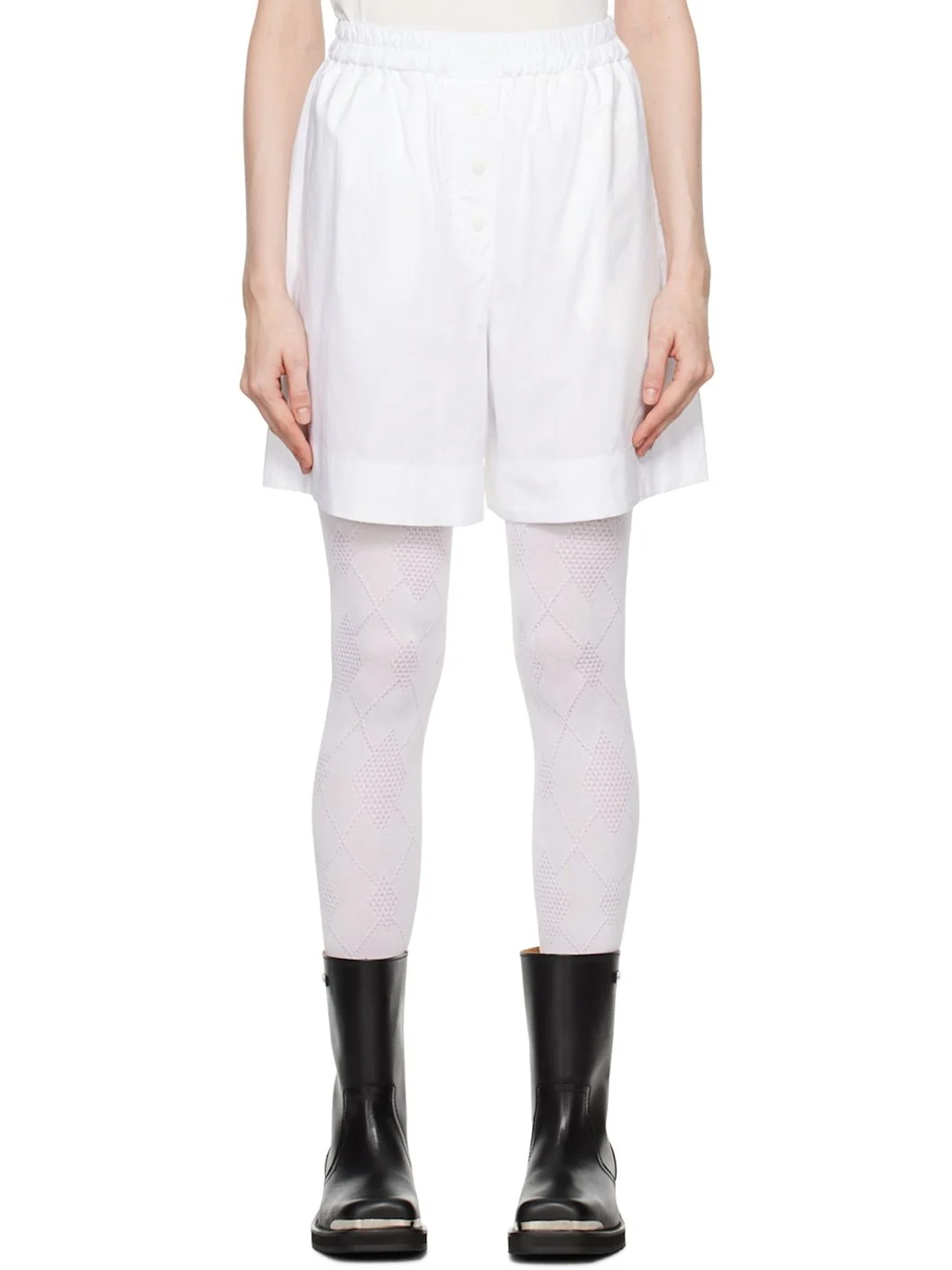 White Argyle Pyjama Shorts - 1