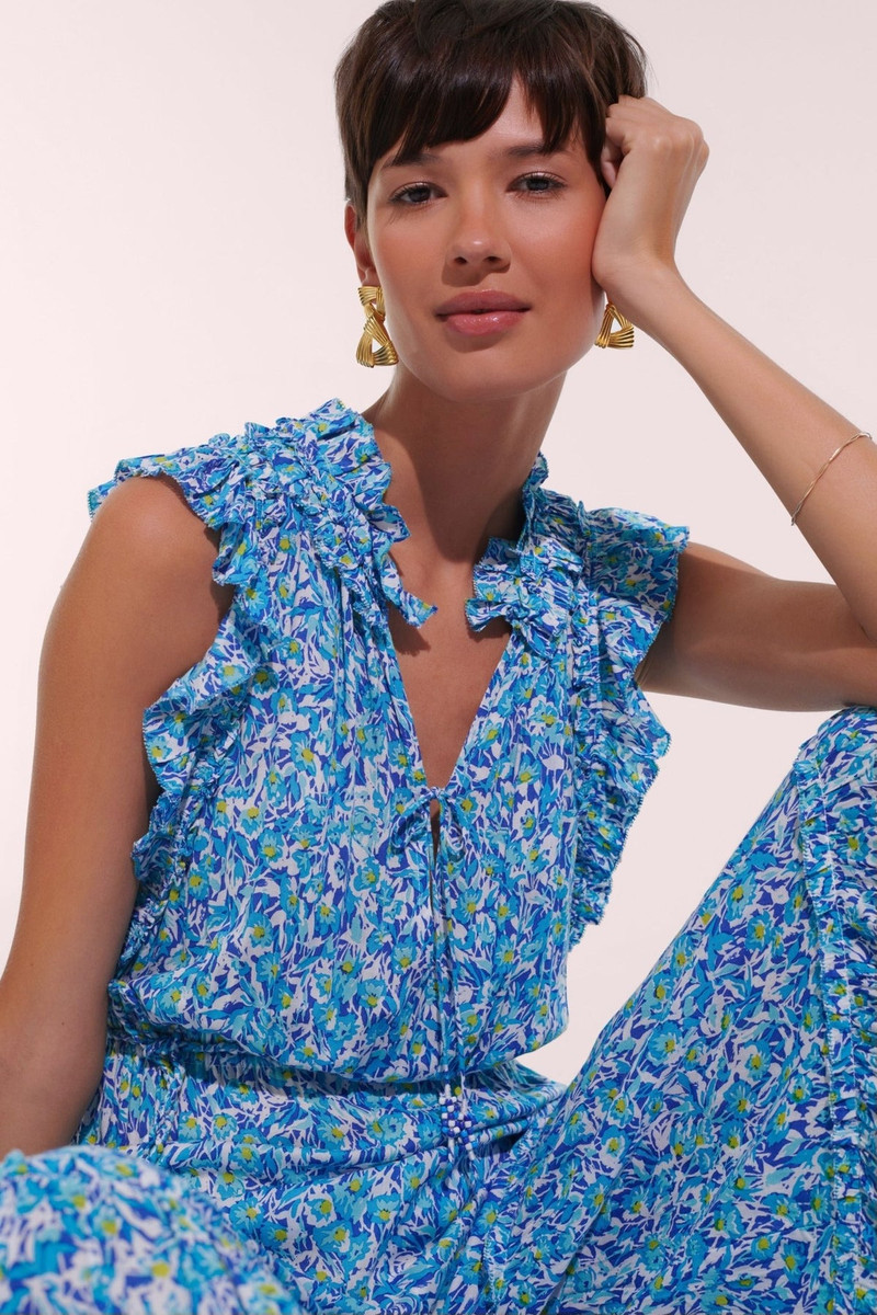 Long Jumpsuit Belene - Blue Ocean Flowers 3