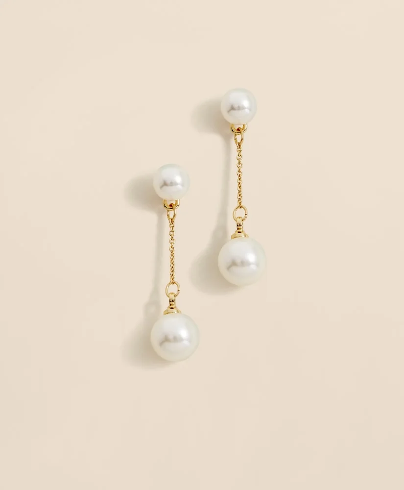 Faux-Pearl-Drop Fine-Chain Earrings - 1