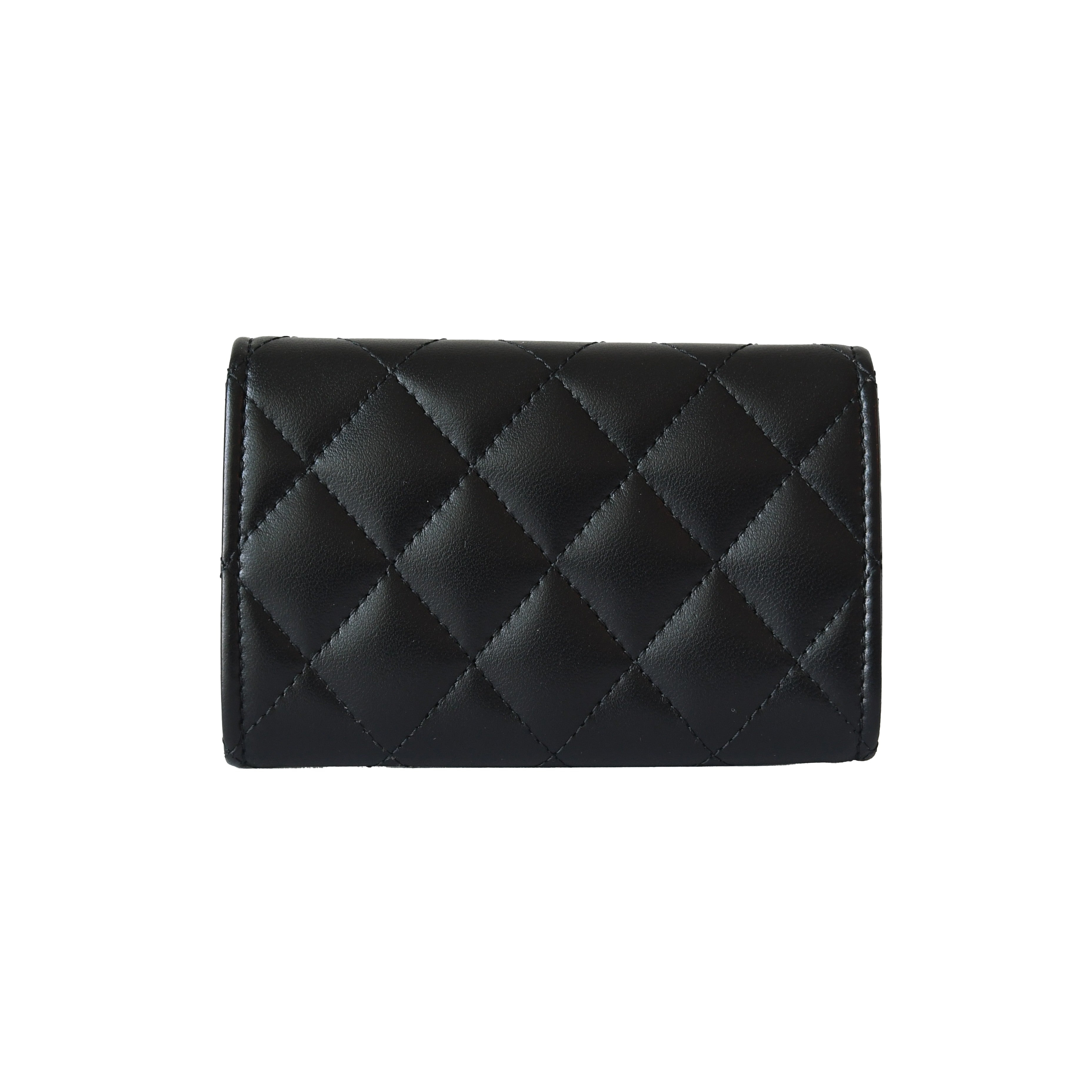 Chanel CC Lambskin Quilted Flap Crystal Star Card Holder Wallet Black - 2