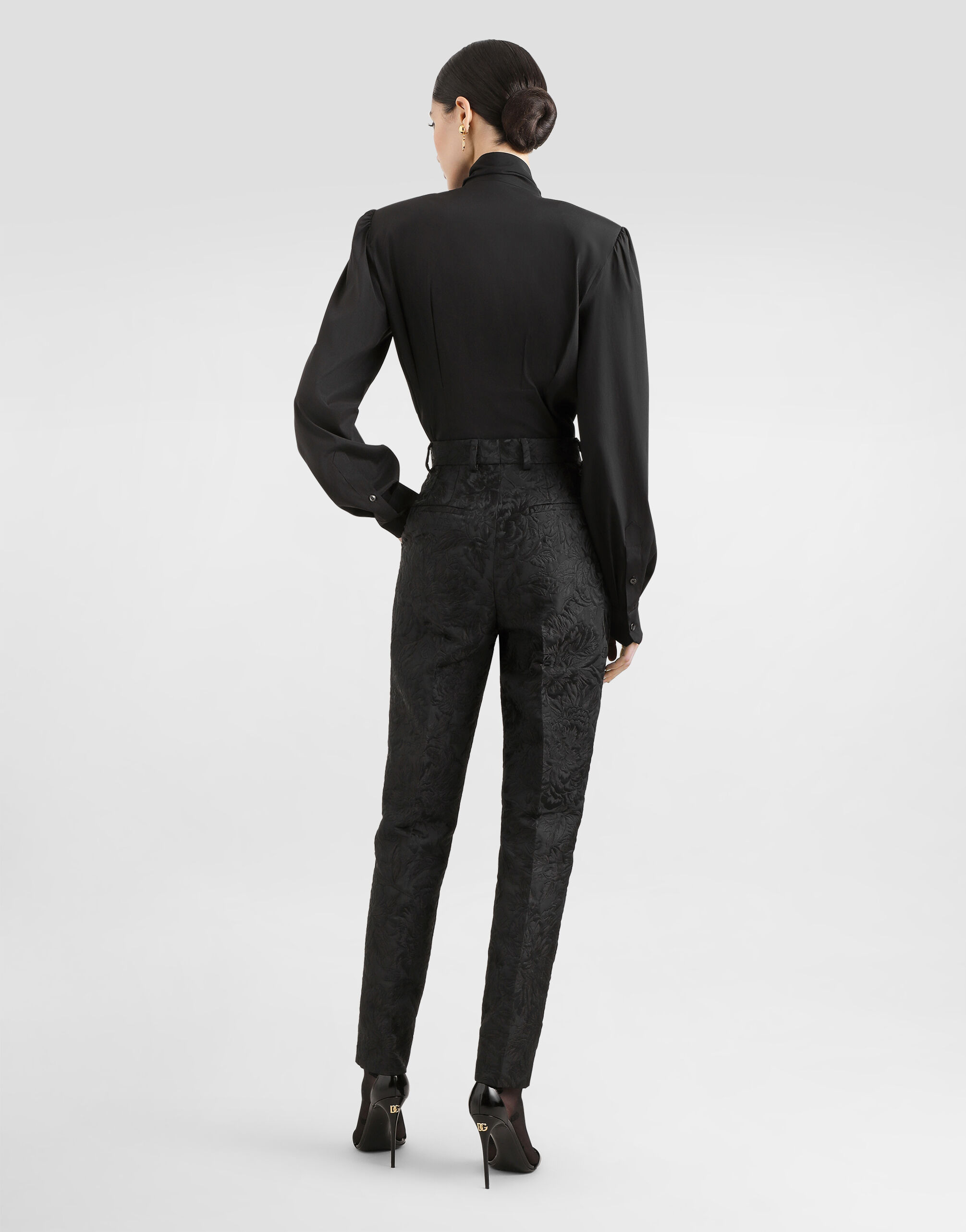 Peony-motif brocade trousers - 3