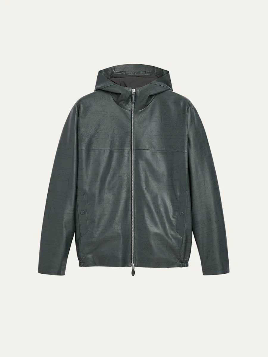 Men's B-Way Scritto Leather Hooded Jacket - 1