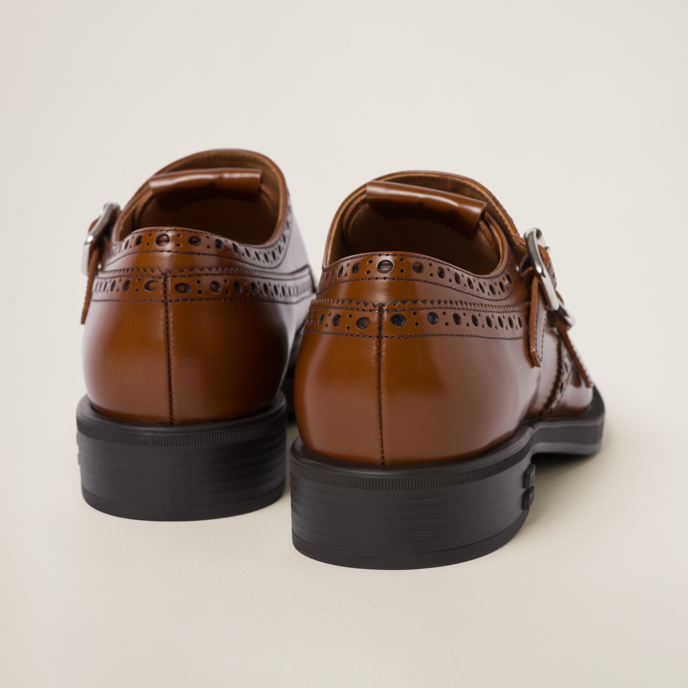 Church's X Miu Miu Brushed Leather Double Monk Brogue Shoes - 3