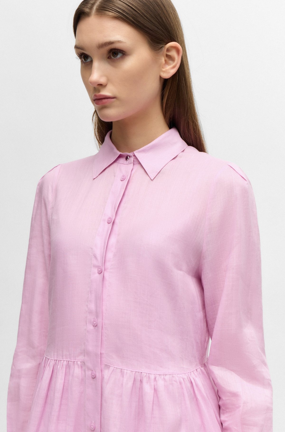 TIERED SHIRT DRESS IN RAMIE WITH COTTON INNER DRESS - 6