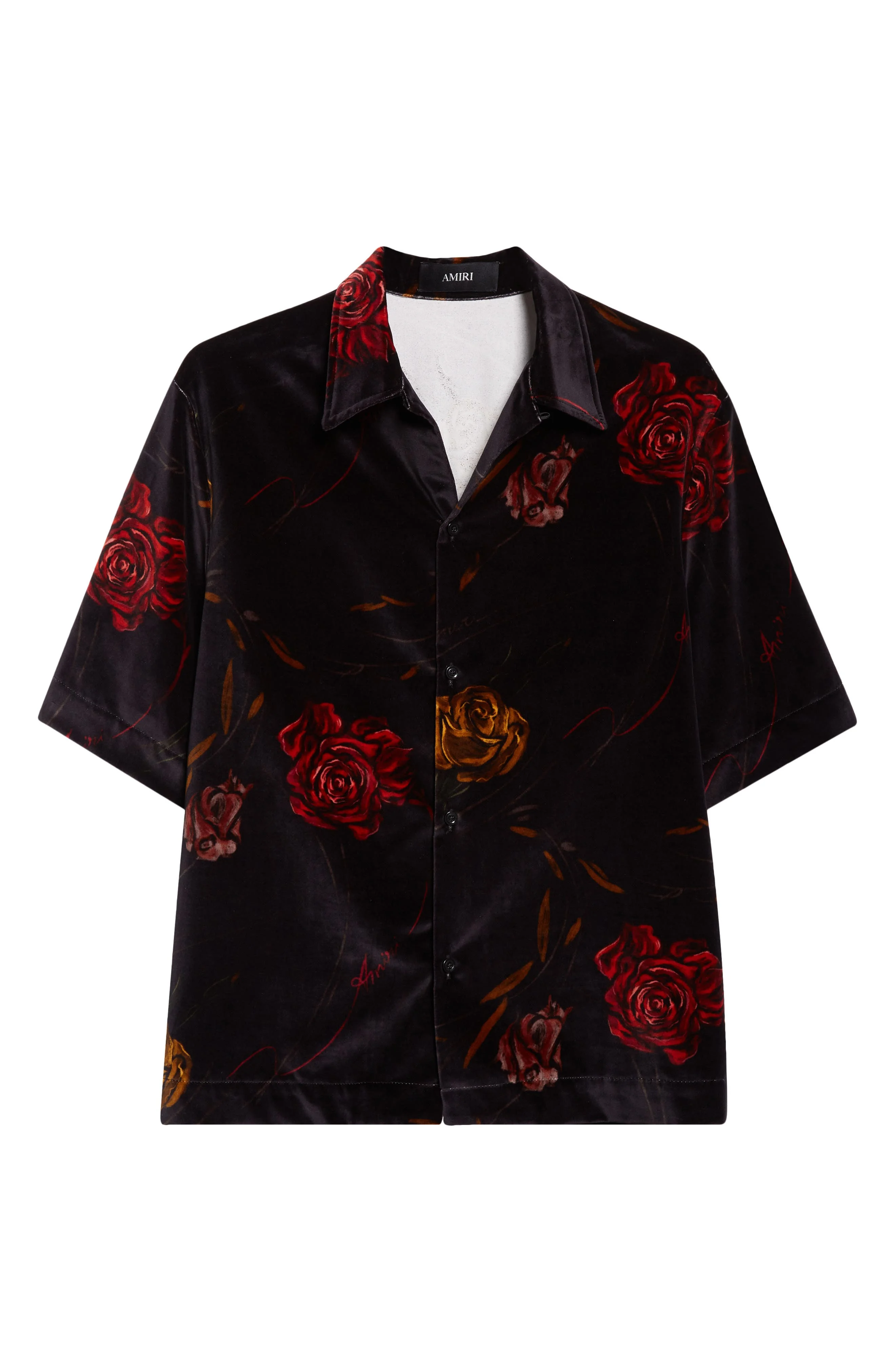 AMIRI Floral Velveteen Camp Shirt in Black at Nordstrom - 1