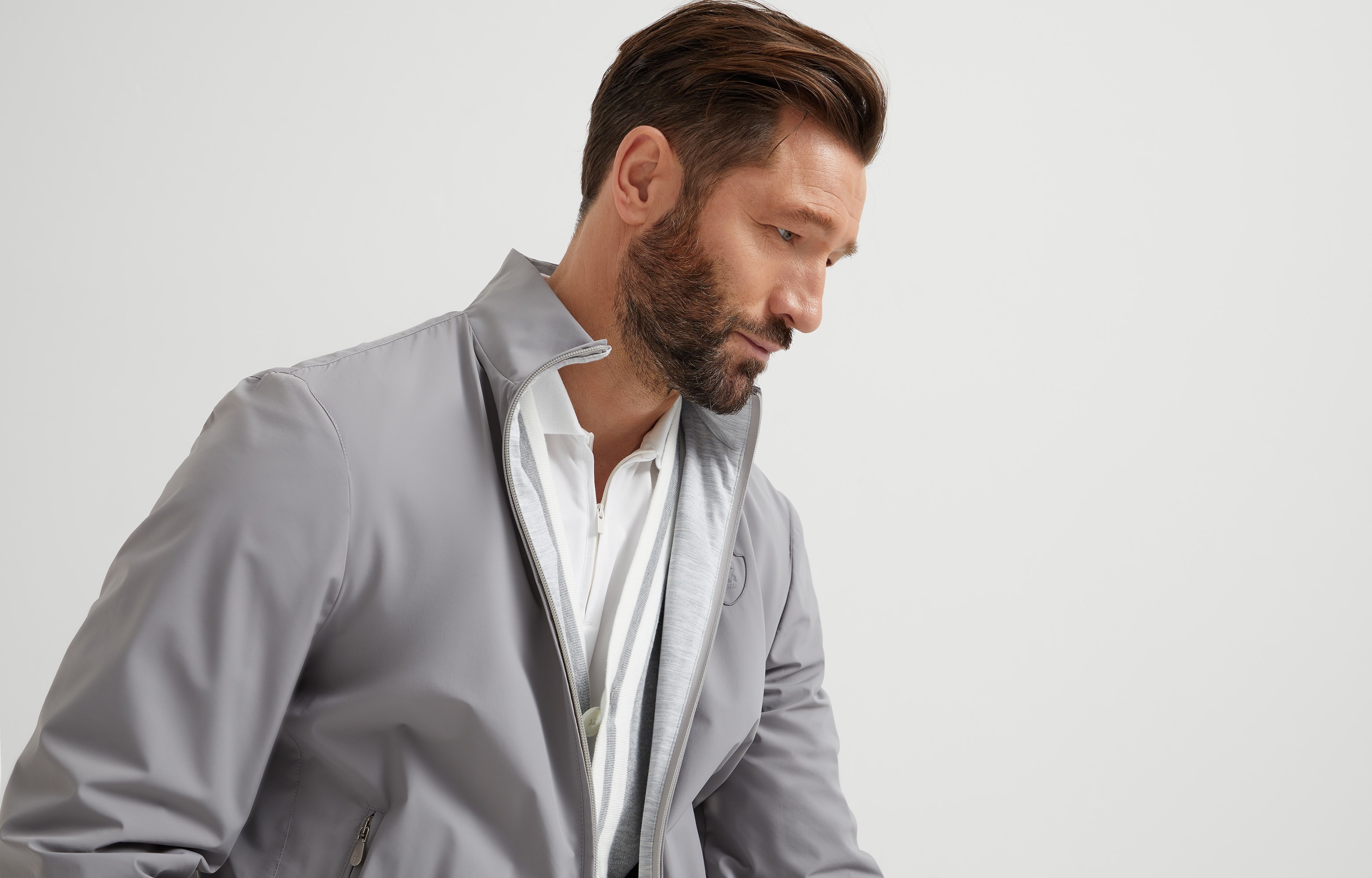 Silk and cotton jersey reversible outerwear jacket with logo - 6