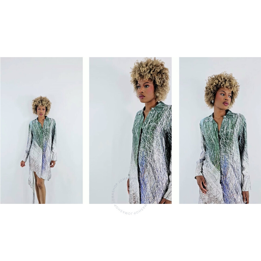 Off-White Grey Black Off-White Spiral Asymmetric Shirt Dress in Grey Black - 3